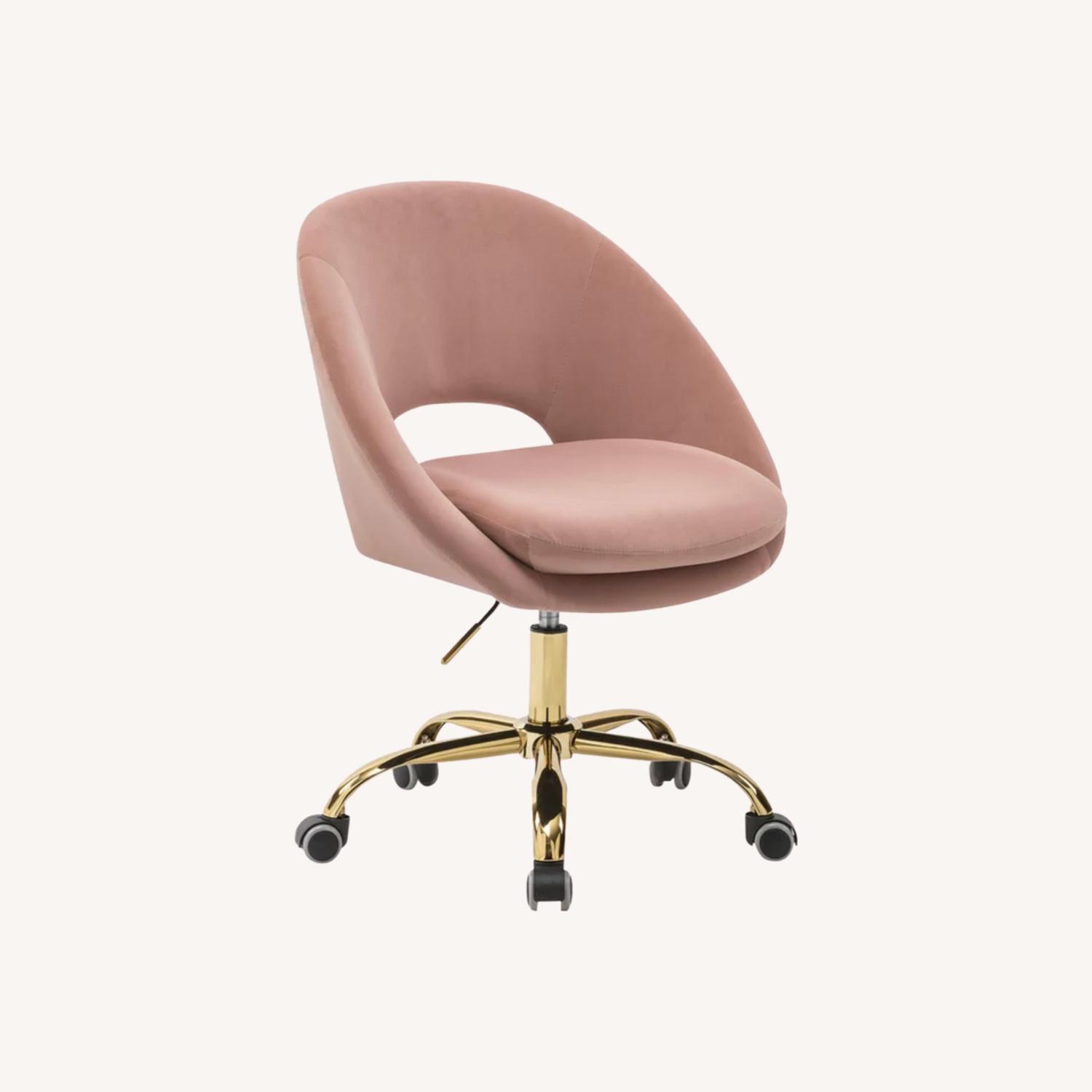 Blush Velvet Desk Chair with Gold-color Hardware - image-0