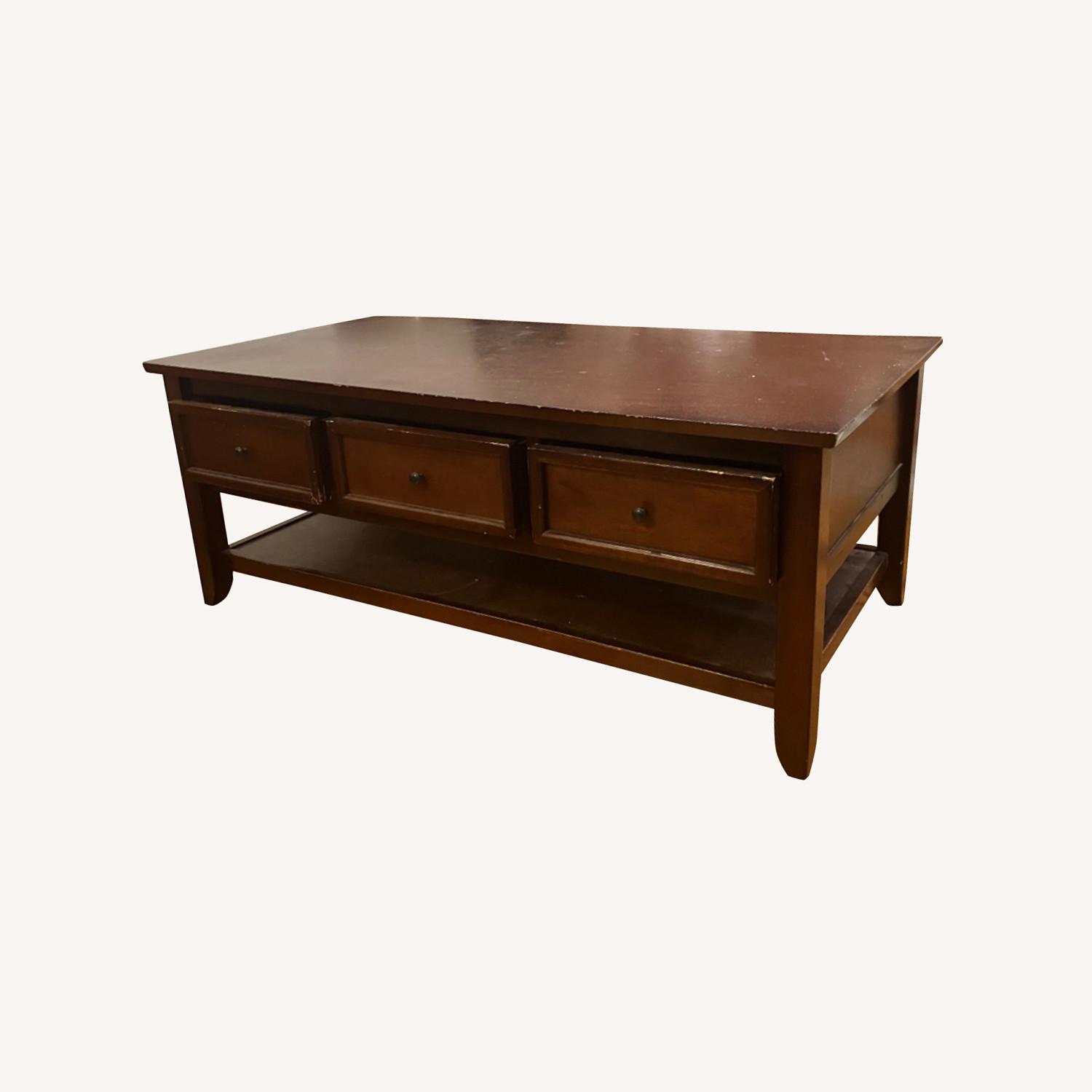 Sturdy Deep Brown Wooden Coffee Table AptDeco