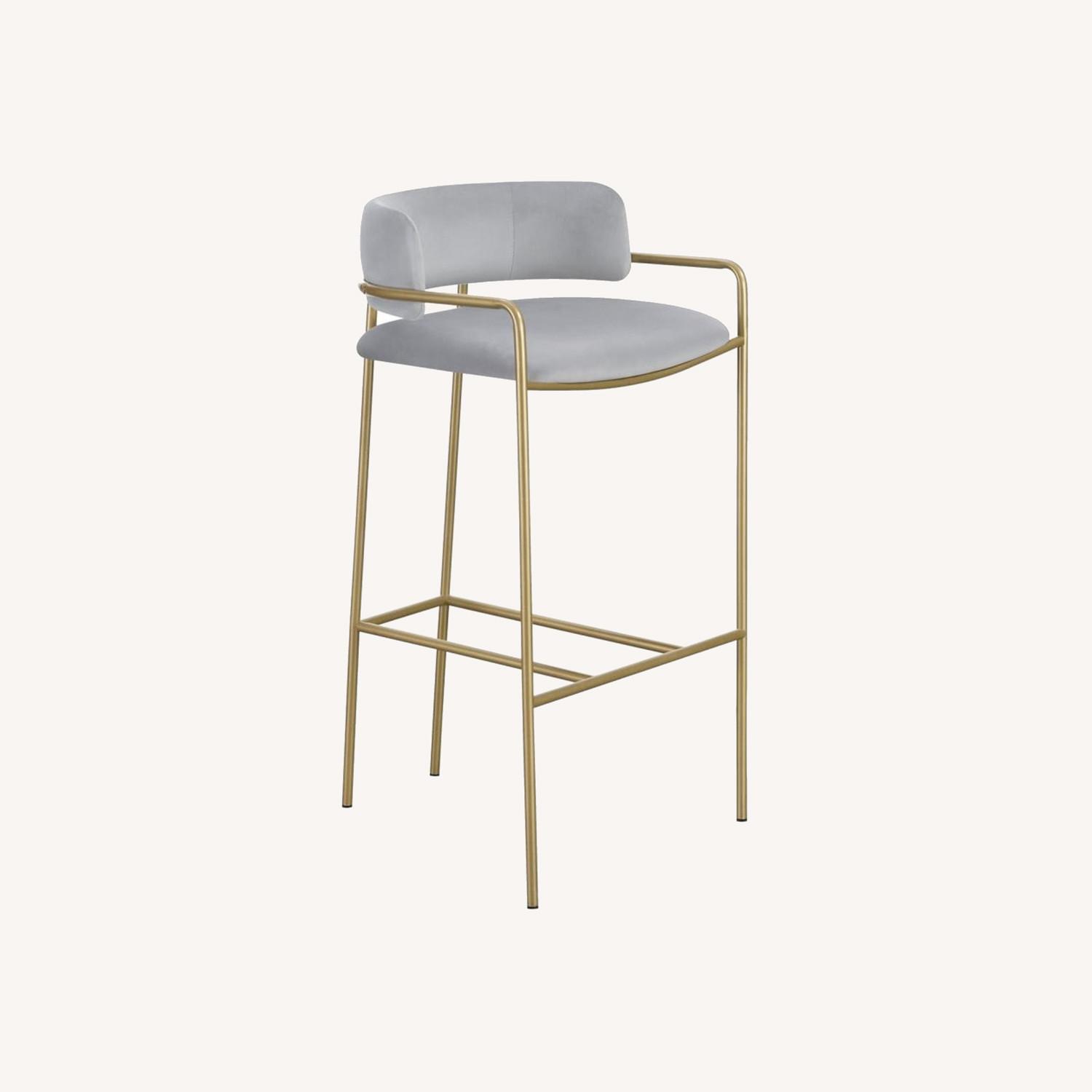 Coaster Bar Stool In Grey Velvet & Gold Leg Finish AptDeco
