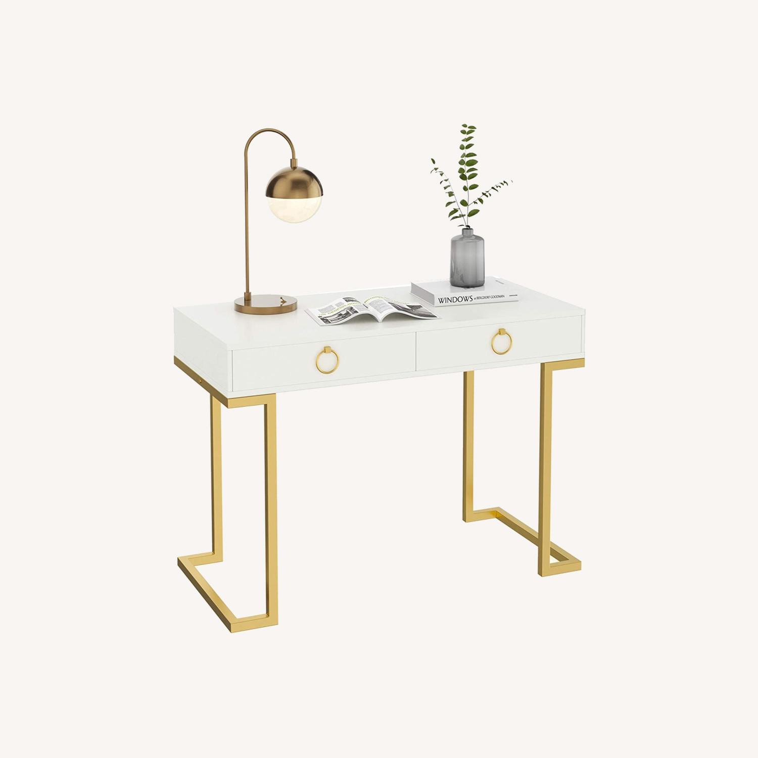 Nathan James 2 Drawer Desk with Brass Detailing AptDeco