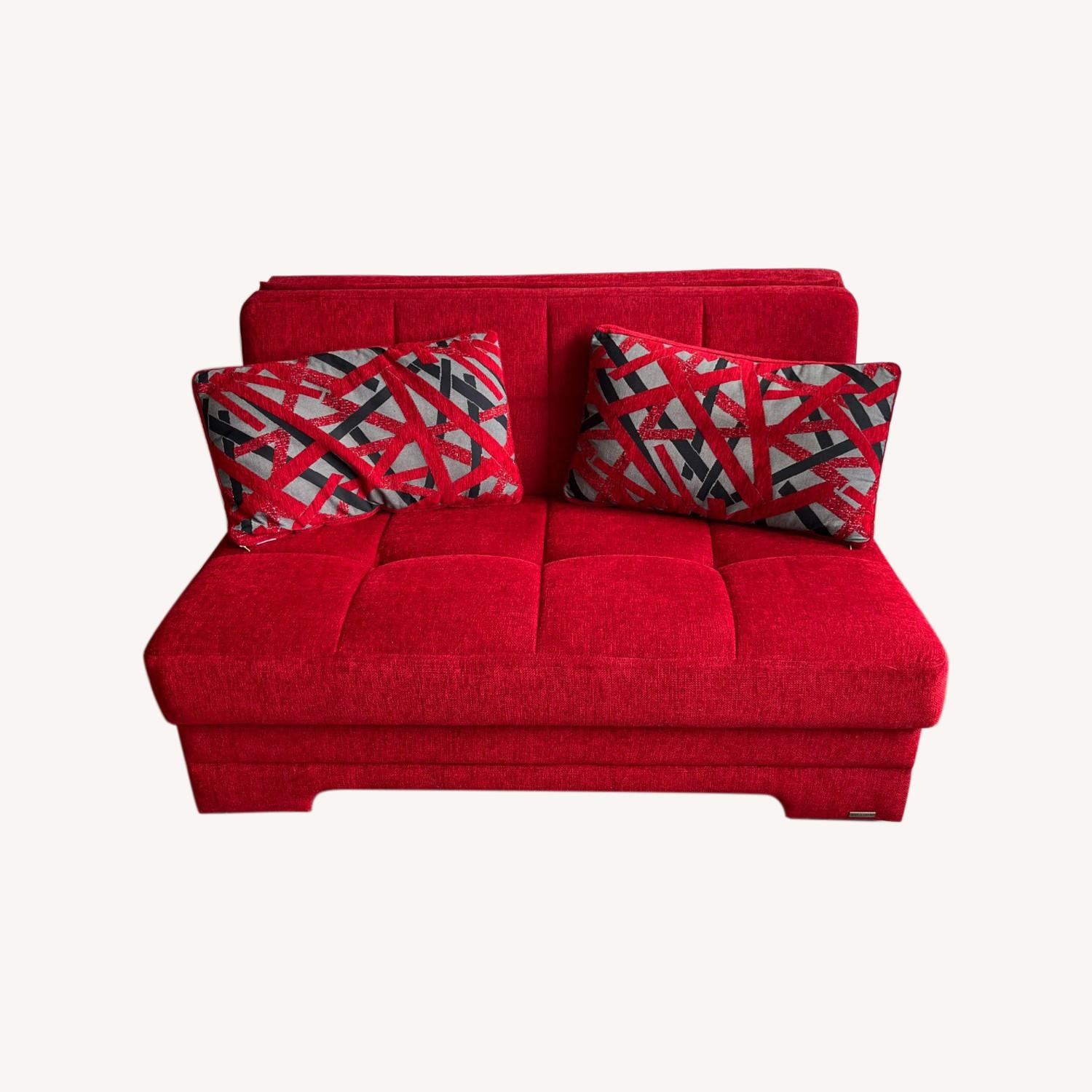 Red Pull-Out Loveseat with Storage and Cushions - image-0