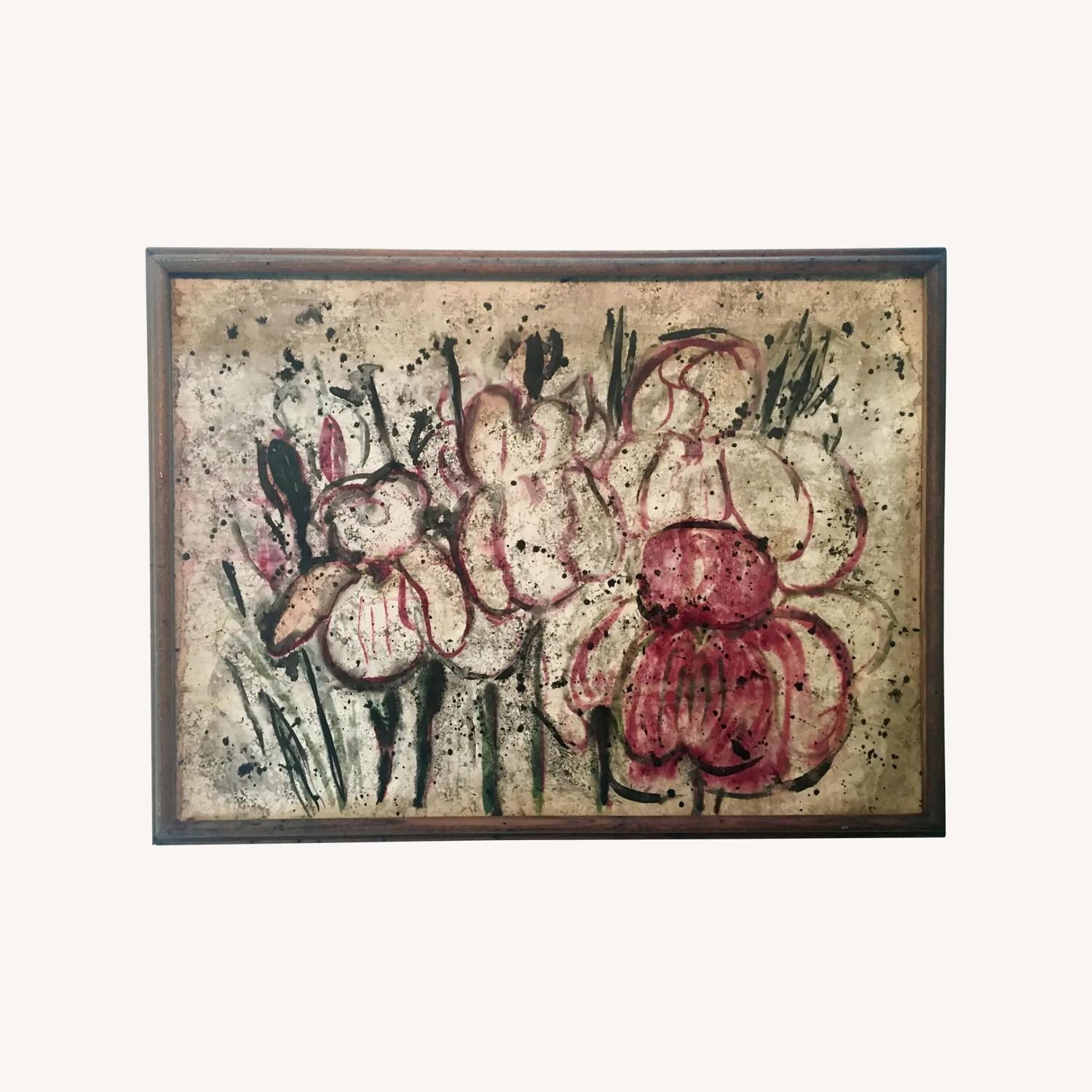 1950s Abstract Garden Landscape Painting on Board - image-0