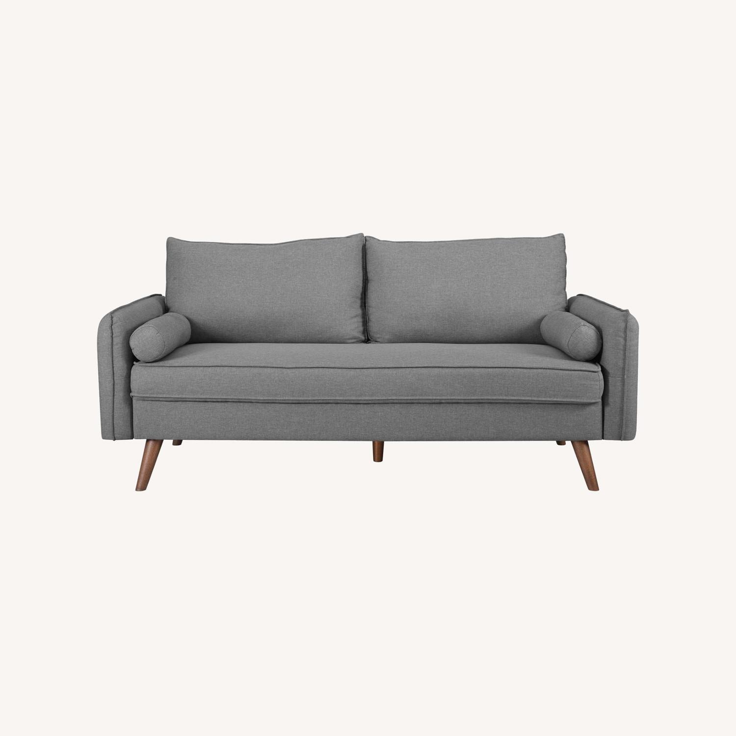 Modway Sofa In Light Gray W/ Splayed Wood Legs AptDeco