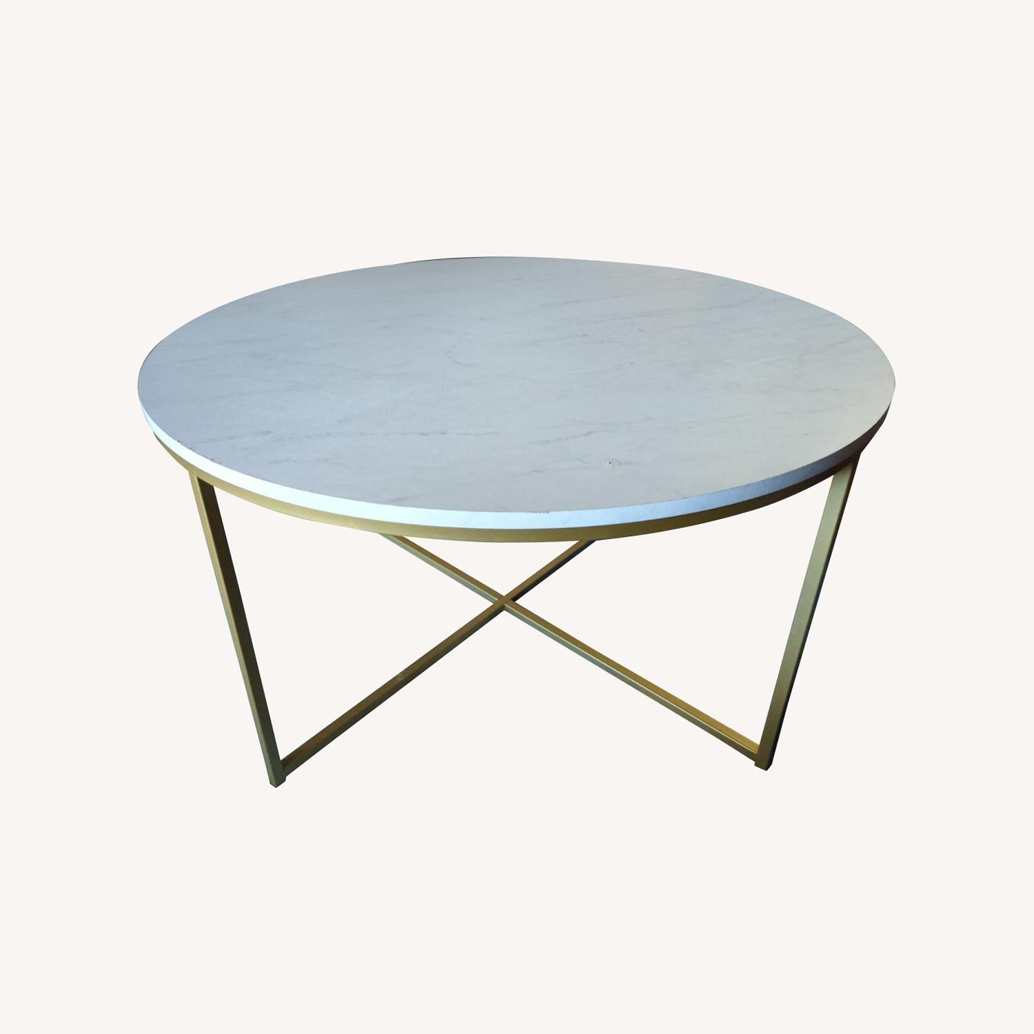 Round Wood Faux Marble Coffee Table AptDeco