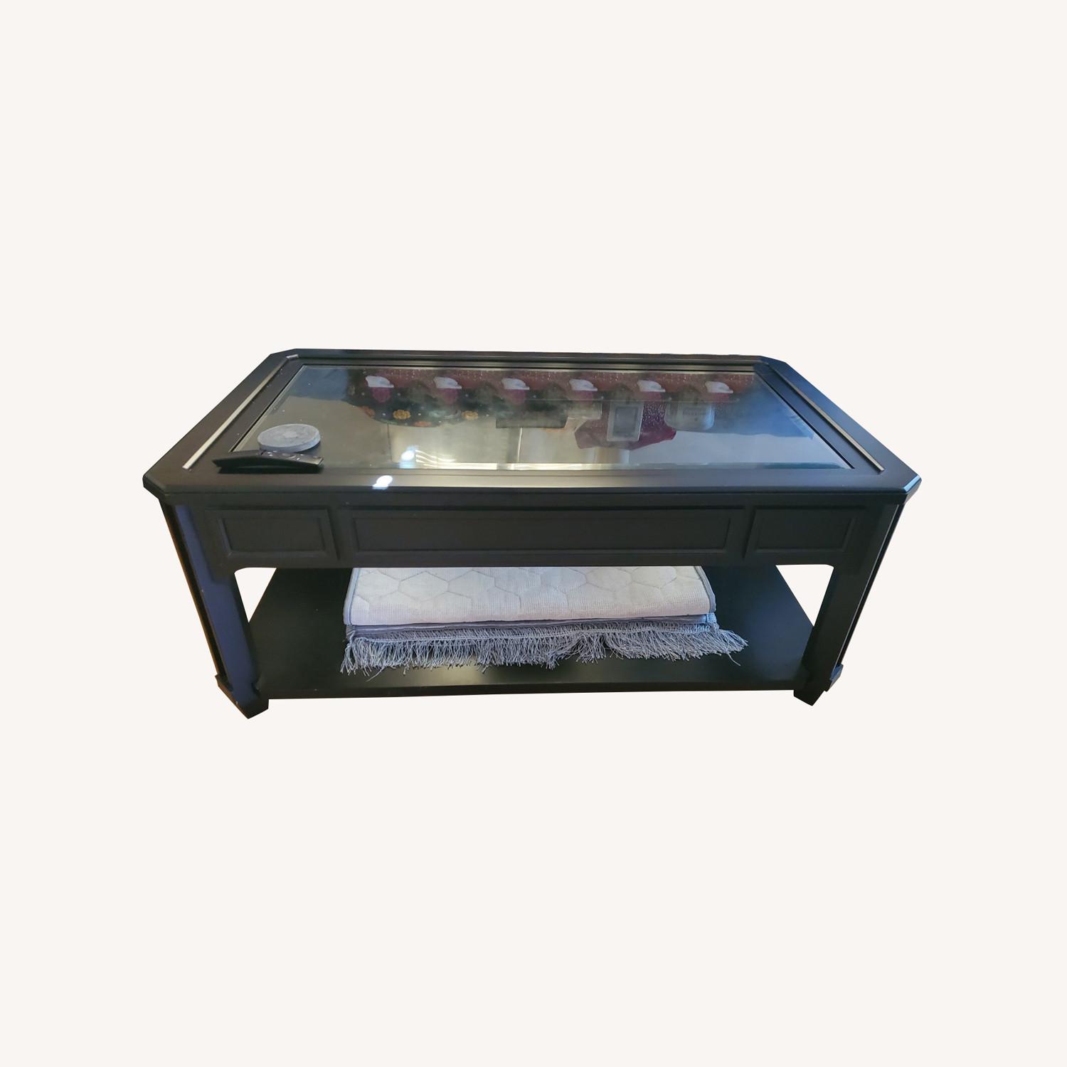 Black Wooden Coffee Table with Glass Top AptDeco