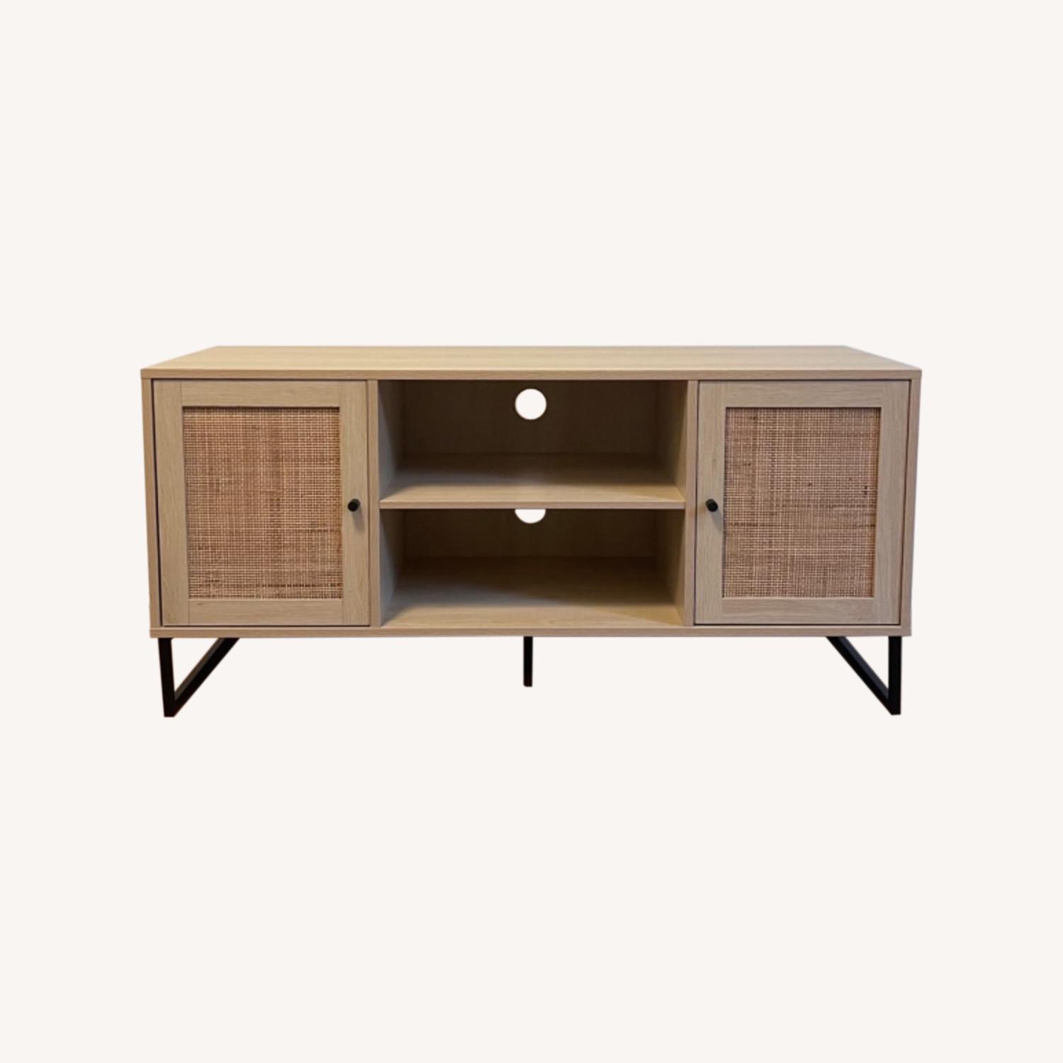 Chic Media Console with Rattan Doors AptDeco