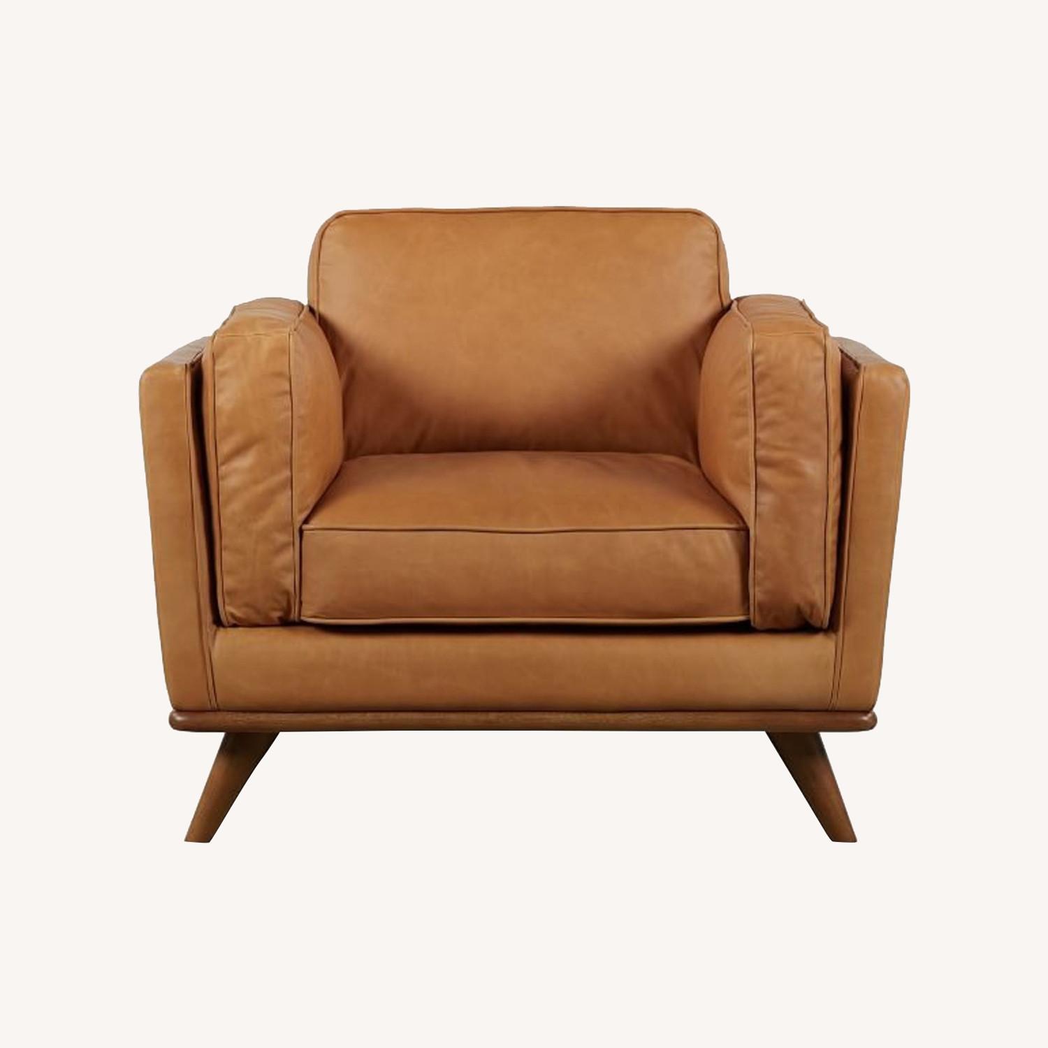 West Elm Zander Chair Tan Charme Leather Almond AptDeco