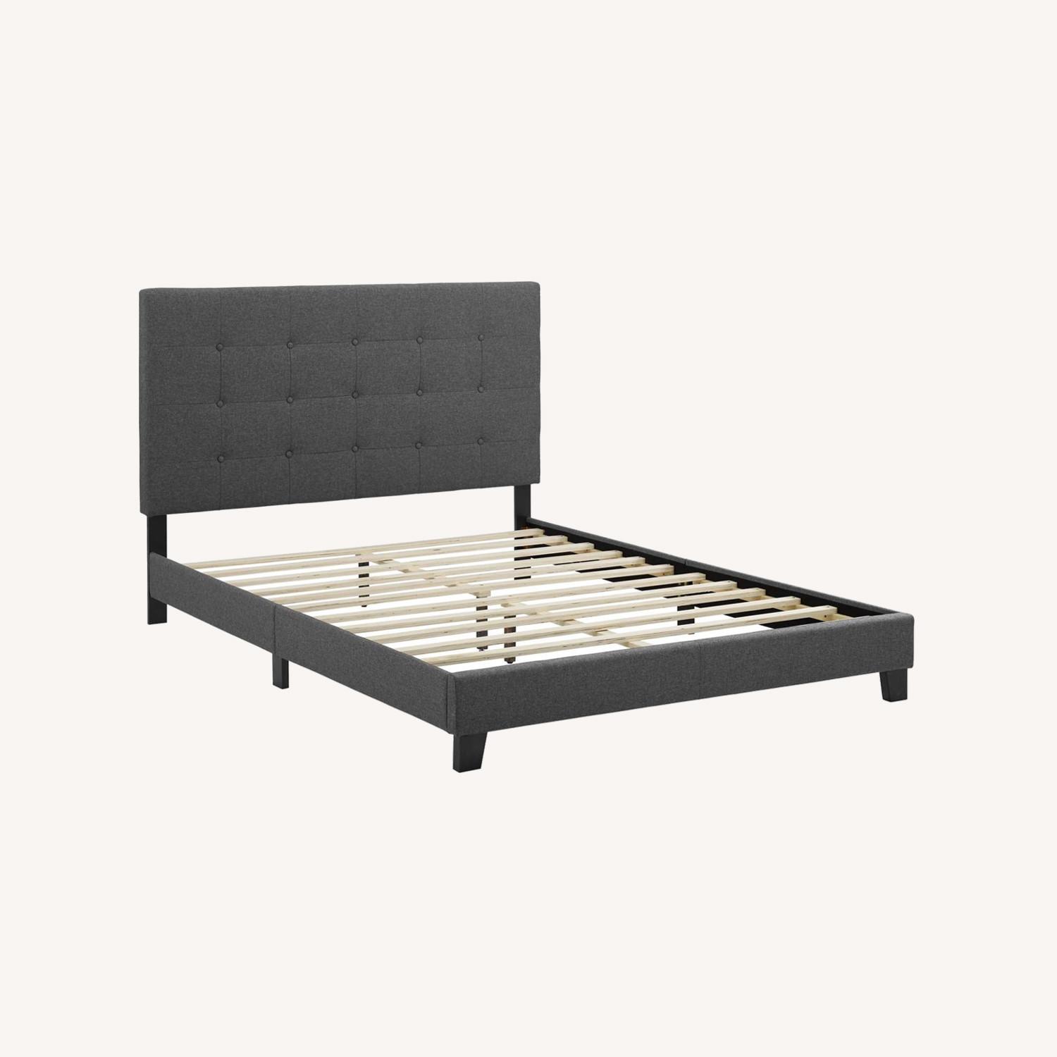 Modern Platform Queen Bed In Gray Fabric Finish AptDeco