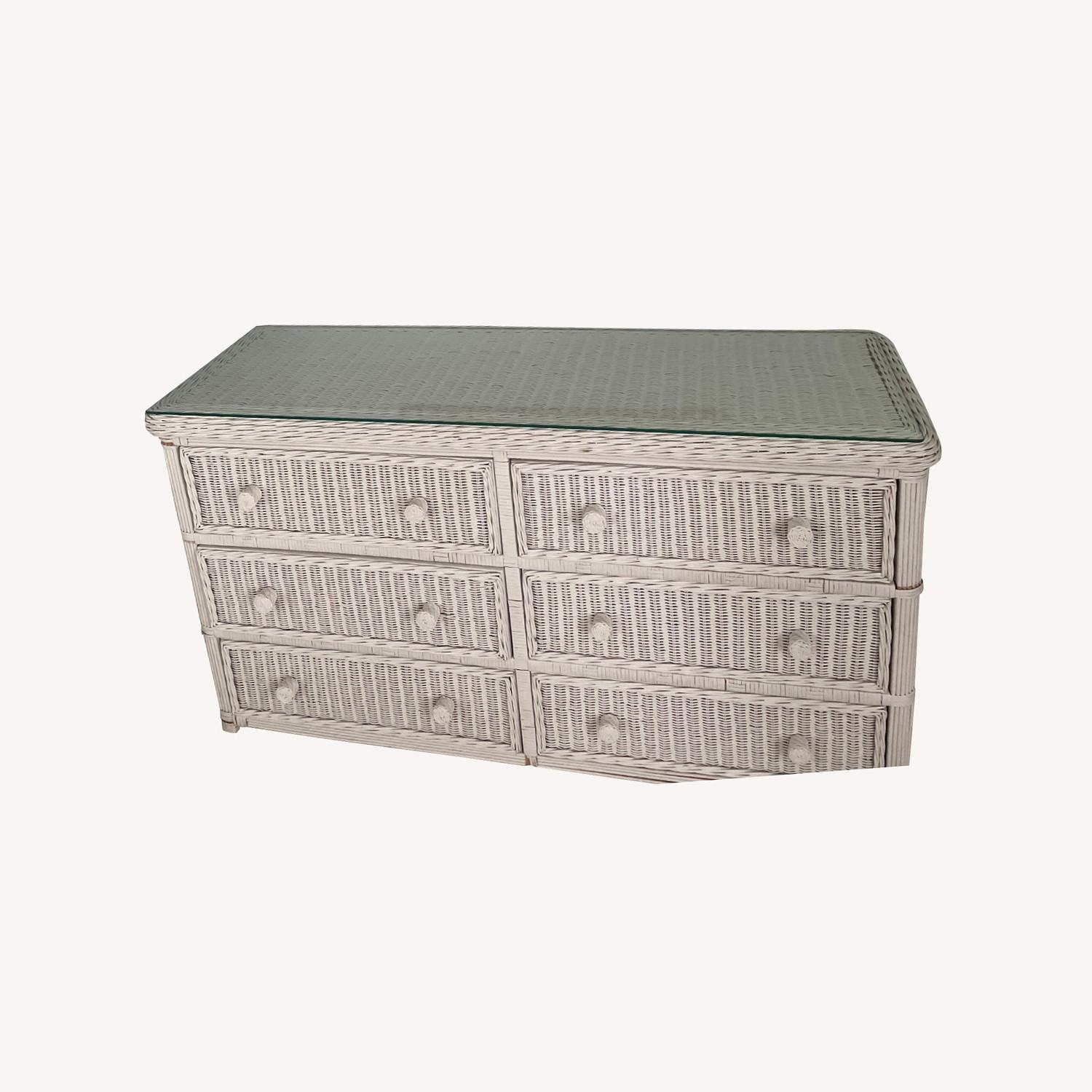 White Wicker Dresser Glass Tops AptDeco