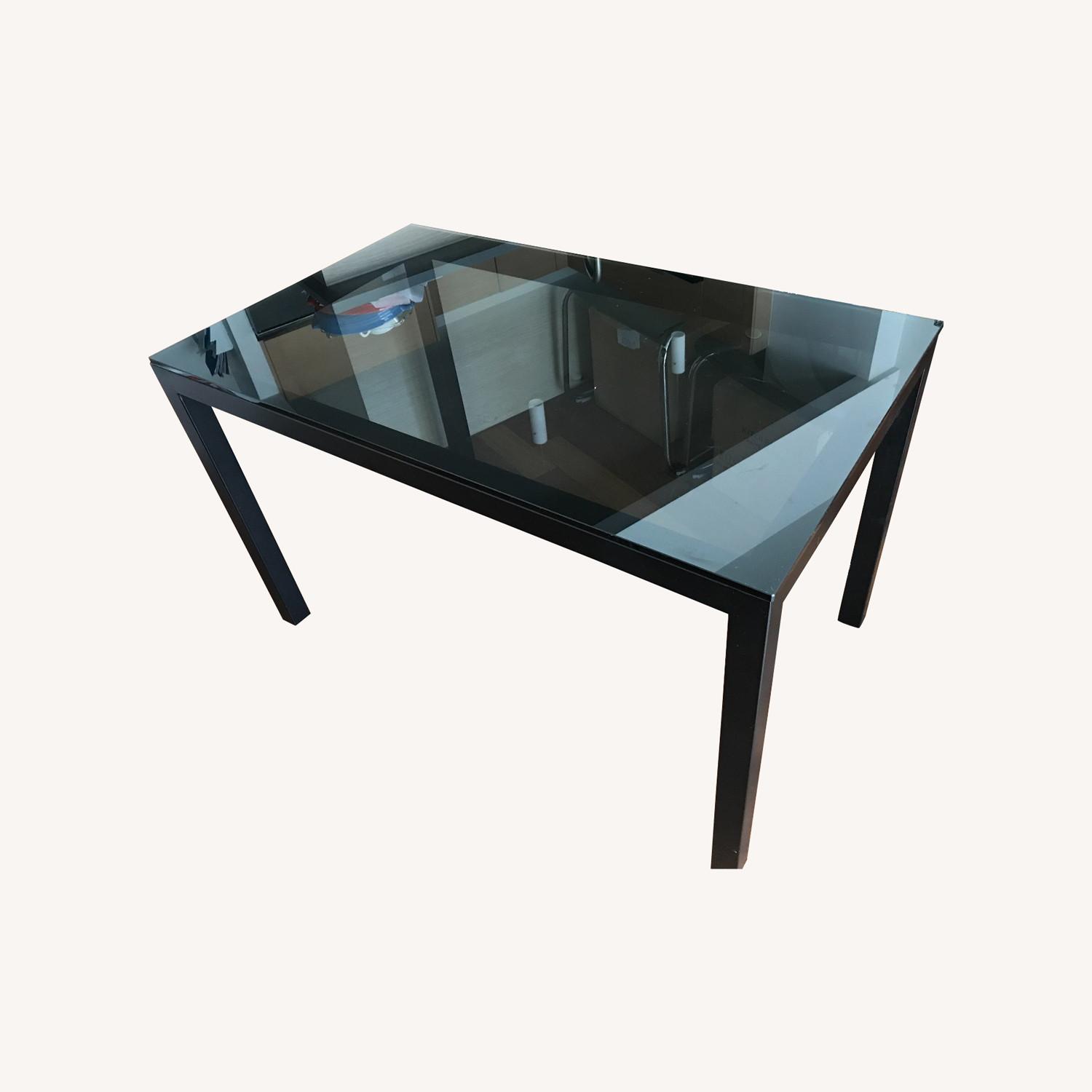 Crate & Barrel Glass Top / Dark Steel Base Table - image-0