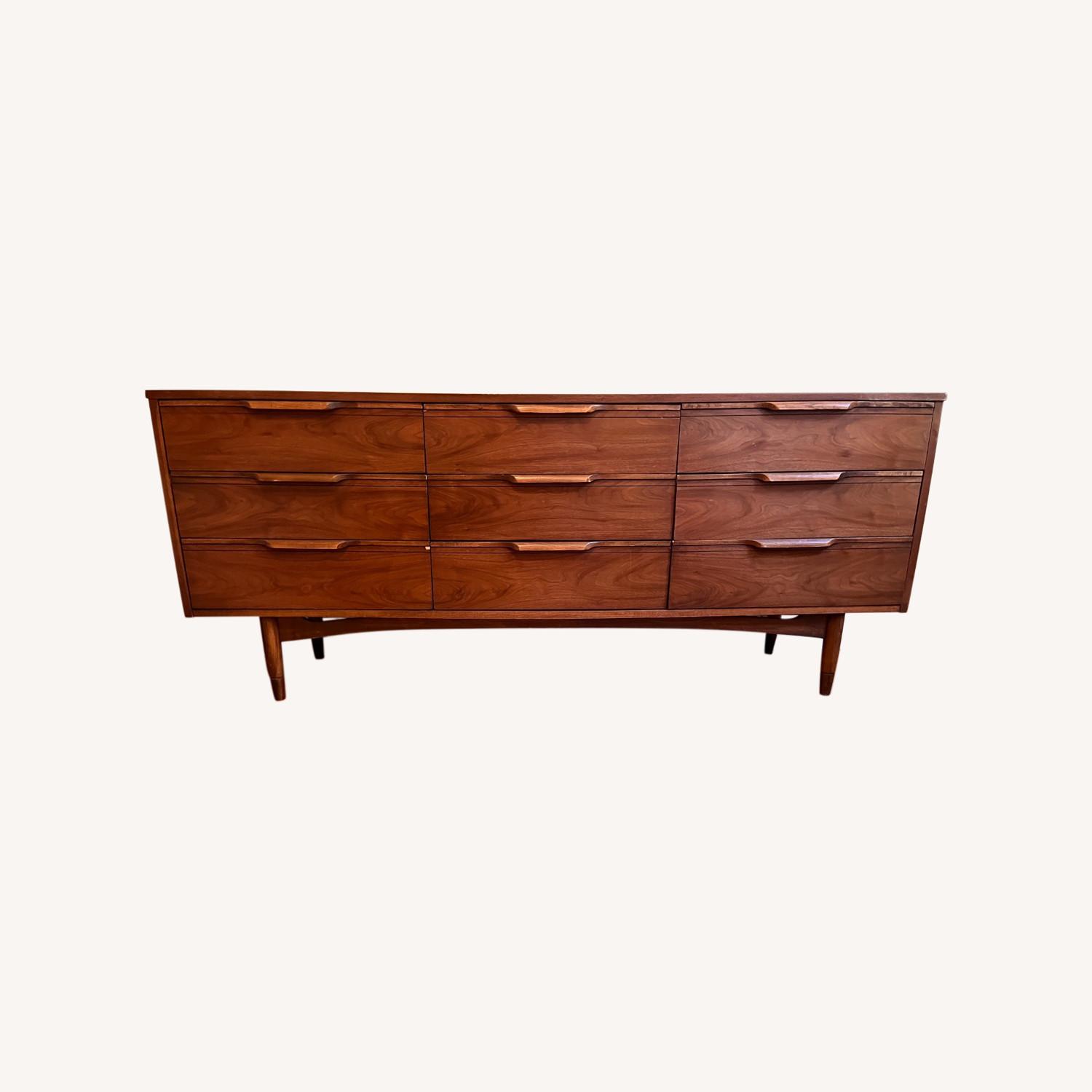 Mid Century Modern Nine Drawer Walnut Dresser - image-0