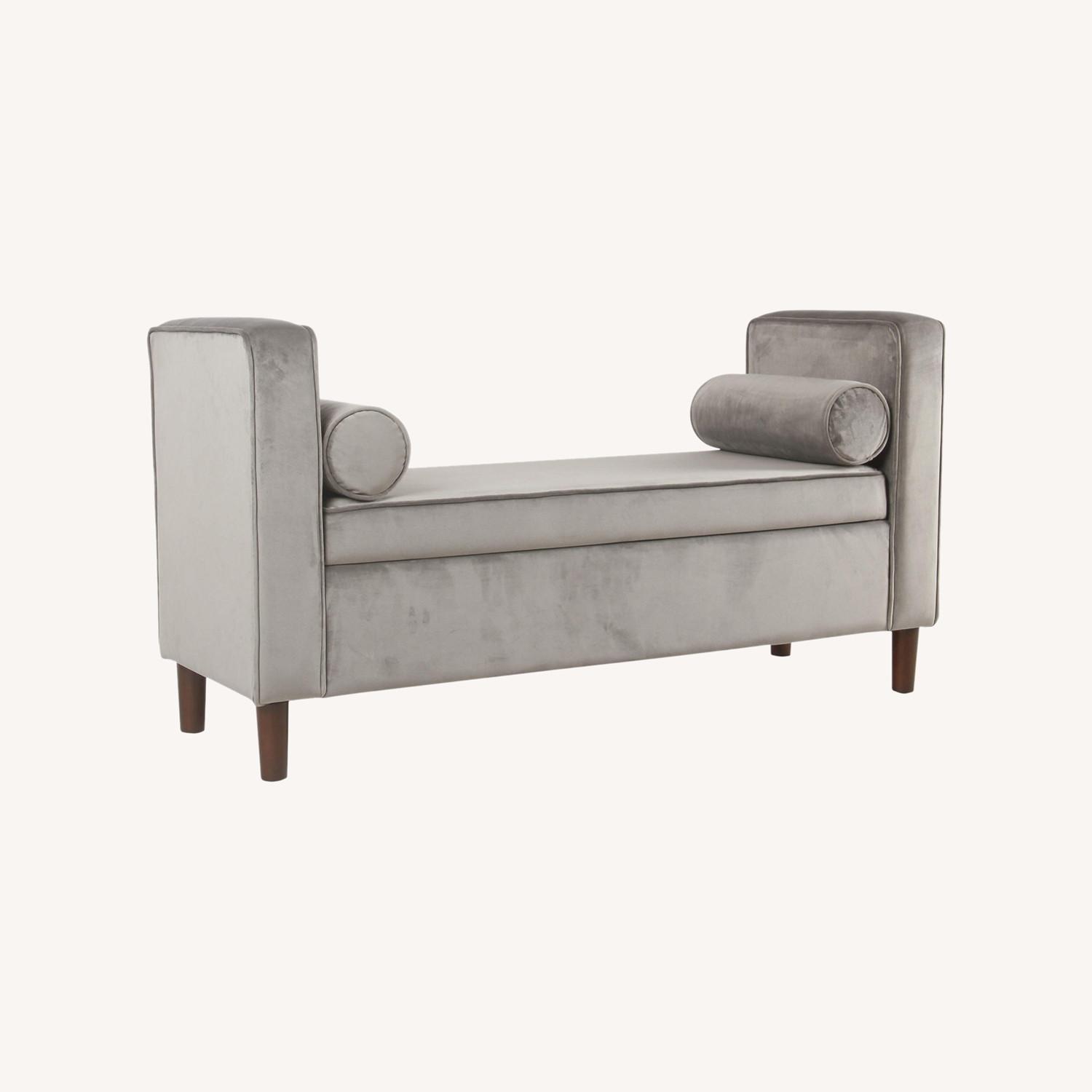 Soft Velvet Gray Ottoman Storage Bench - image-0