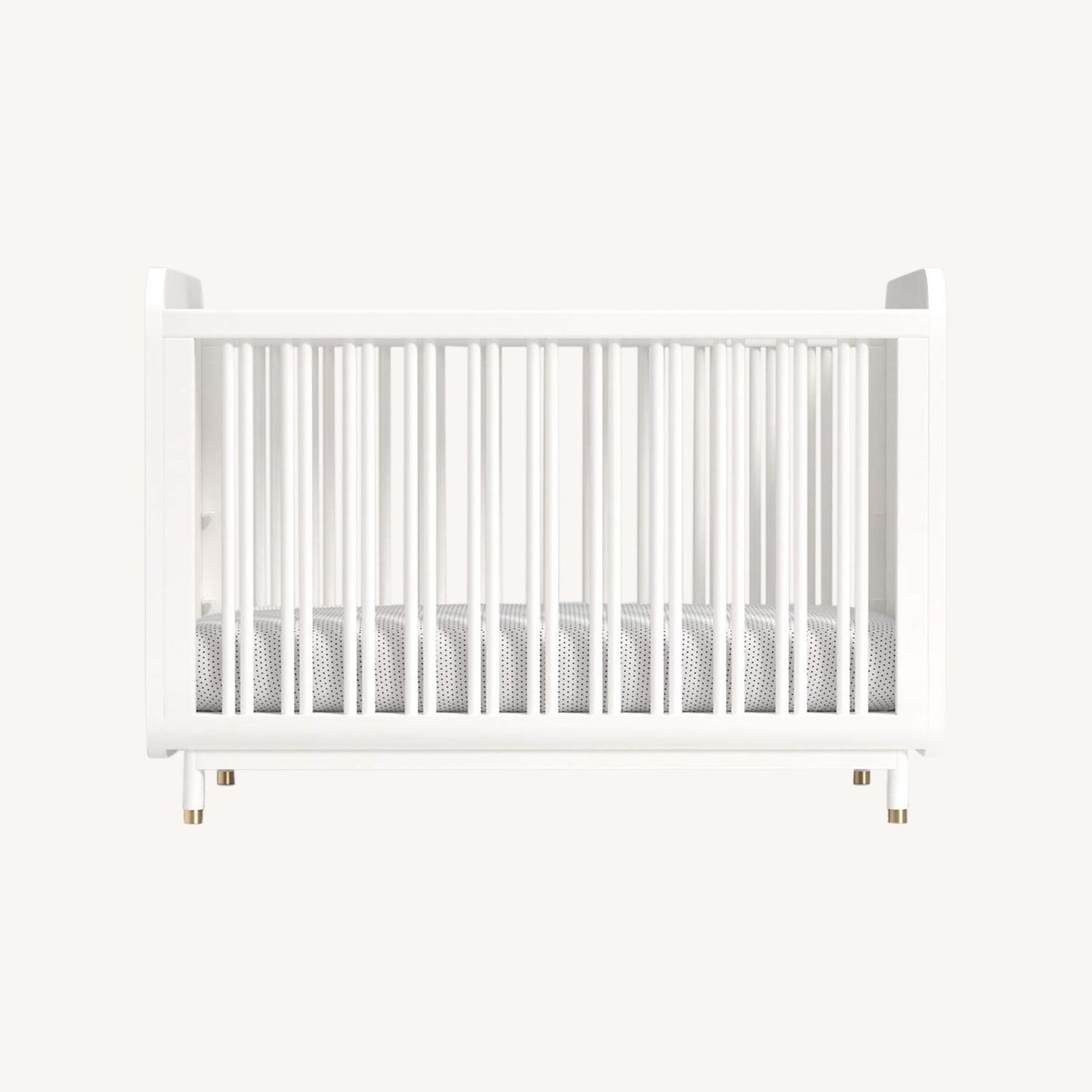 Crate & Barrel White & Gold Arlo Crib w Toddler Rail AptDeco