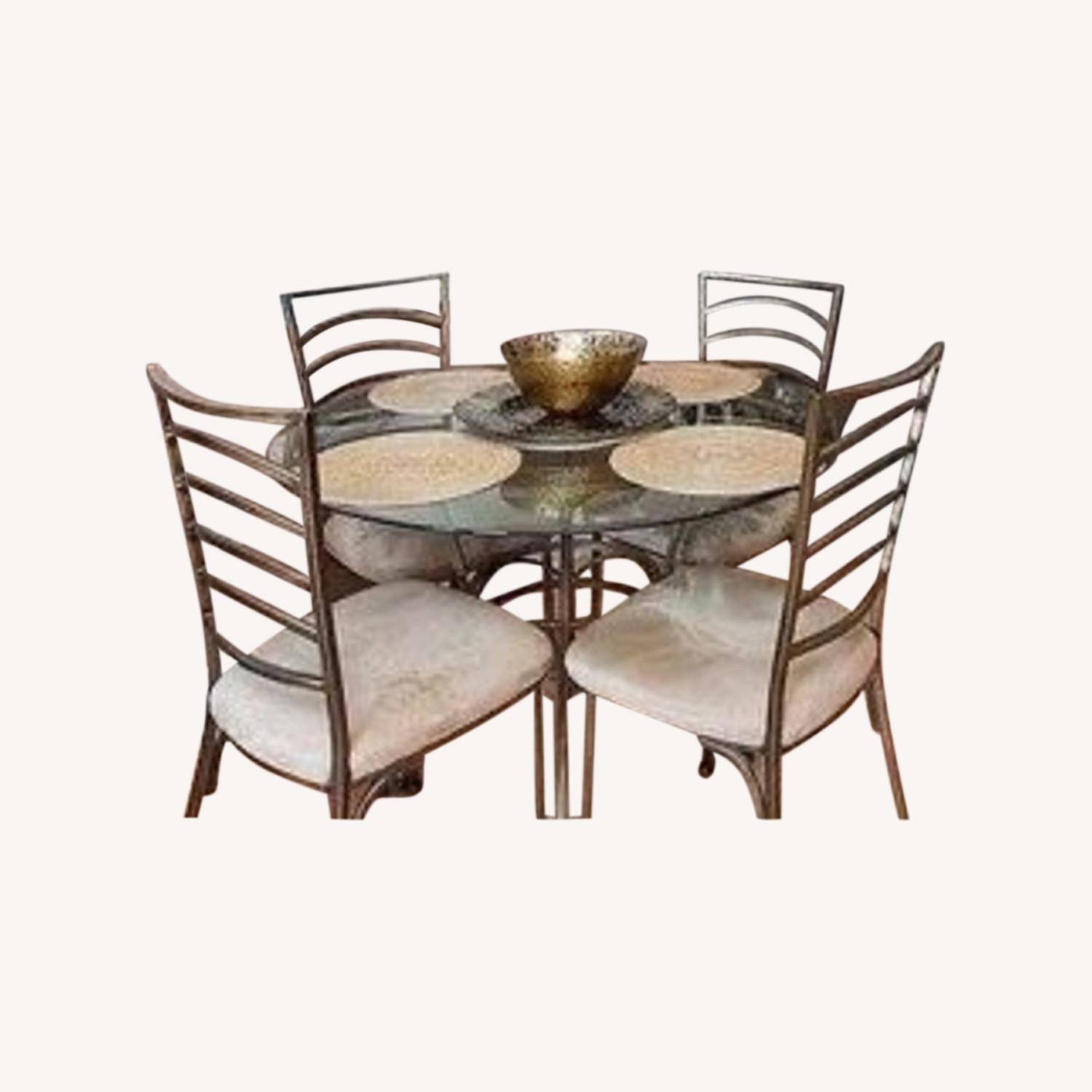 Glass Top Dining Table, 4 Chairs and 3 Bar Stools AptDeco