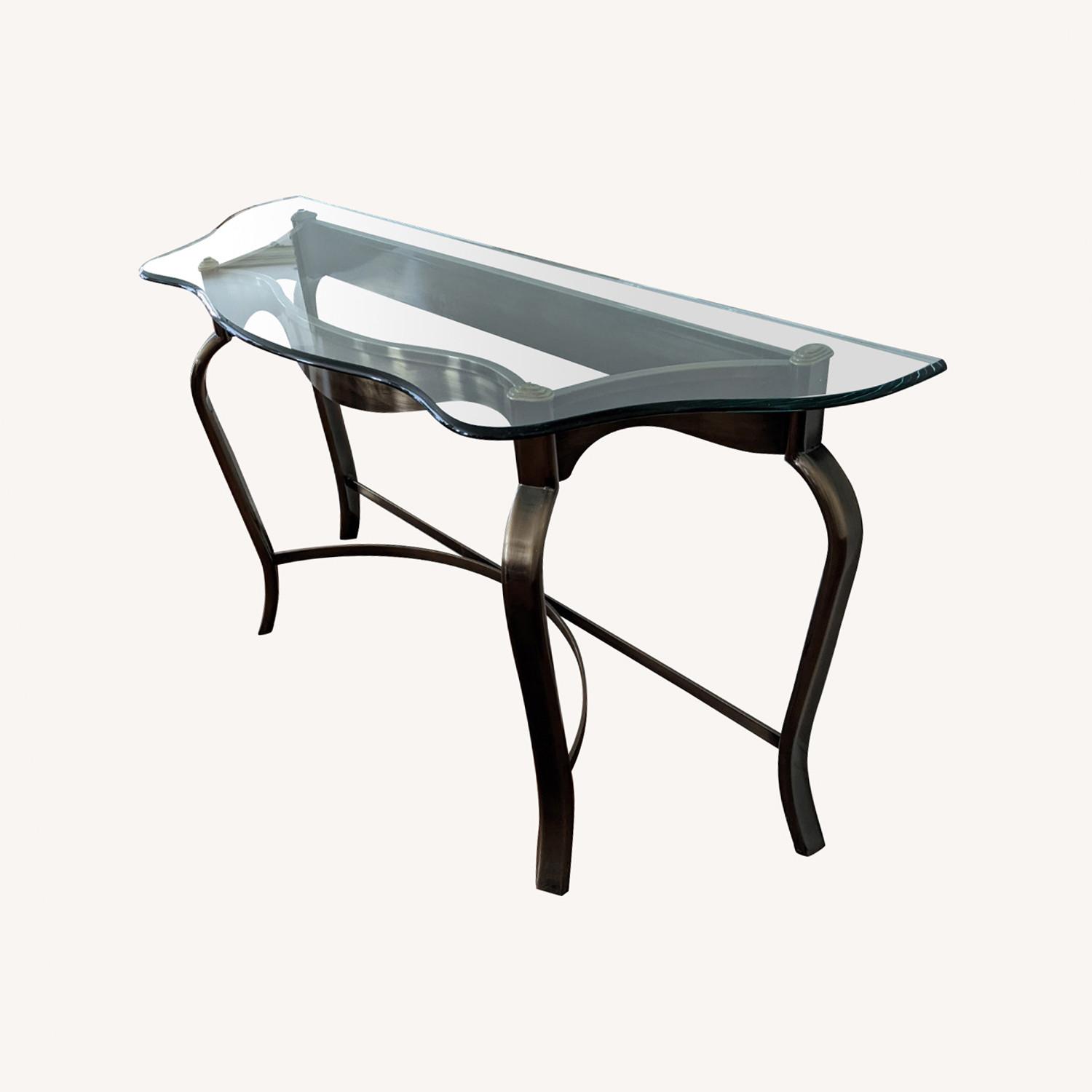 Antique Glass Top Console Table with Brass Legs - image-0