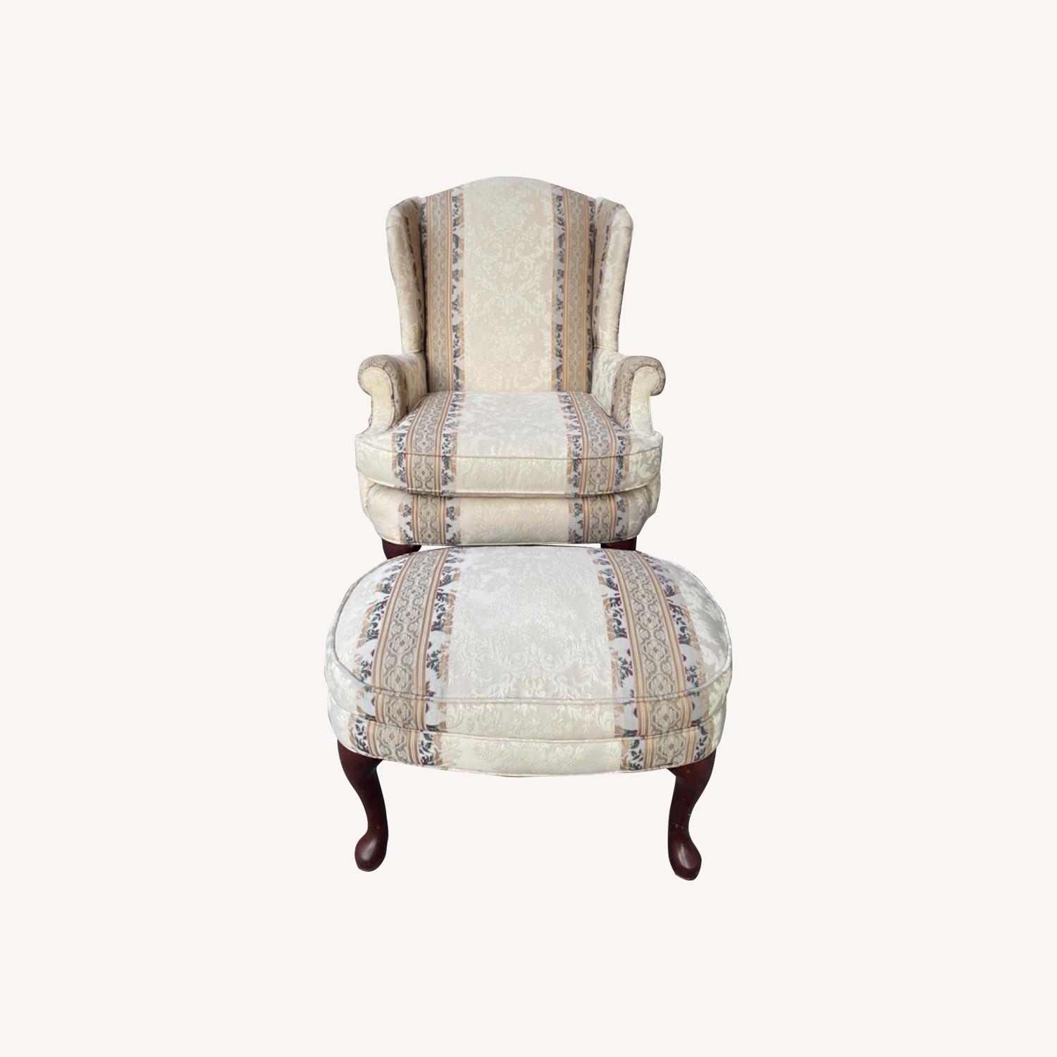 Vintage 1980s Wingback Armchair & Ottoman - image-0