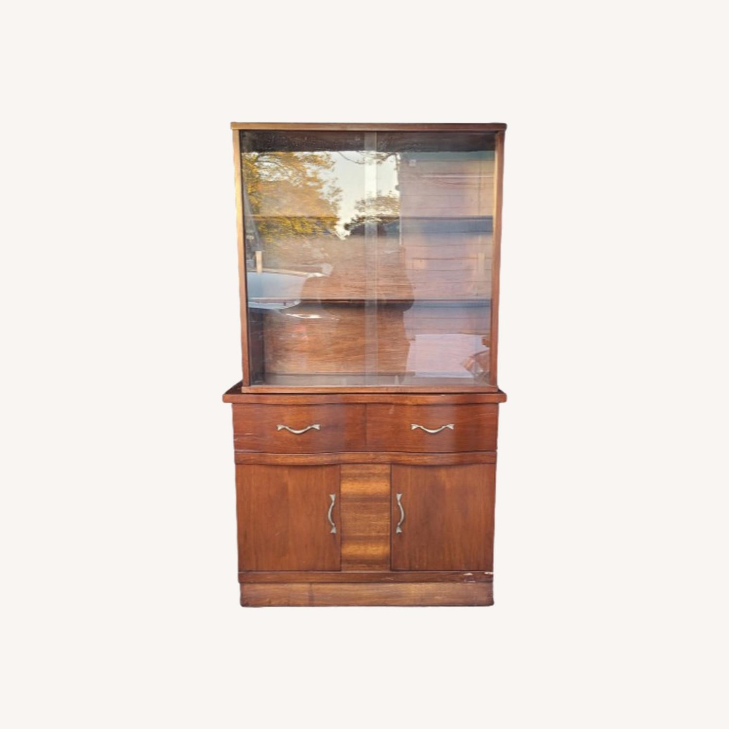 Vintage Wood and Glass Cabinet - Two Piece Set - image-0
