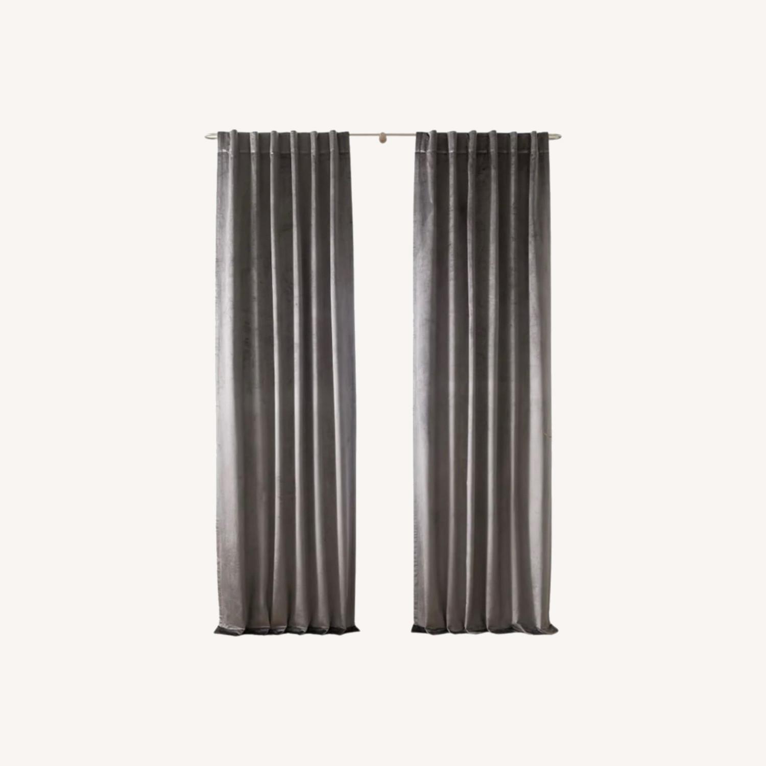 West Elm Gray/Mocha 100%Cotton Curtains - image-0