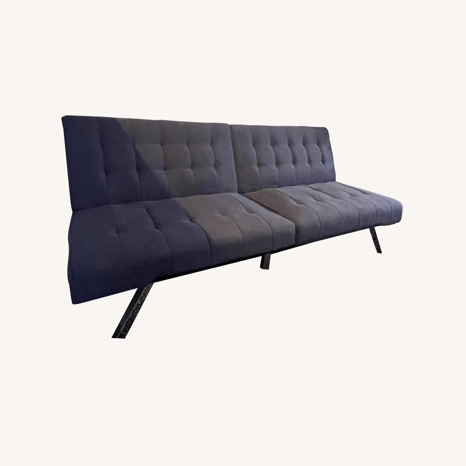DHP Minimalist Futon, Navy Blue Linen with Chrome Legs AptDeco