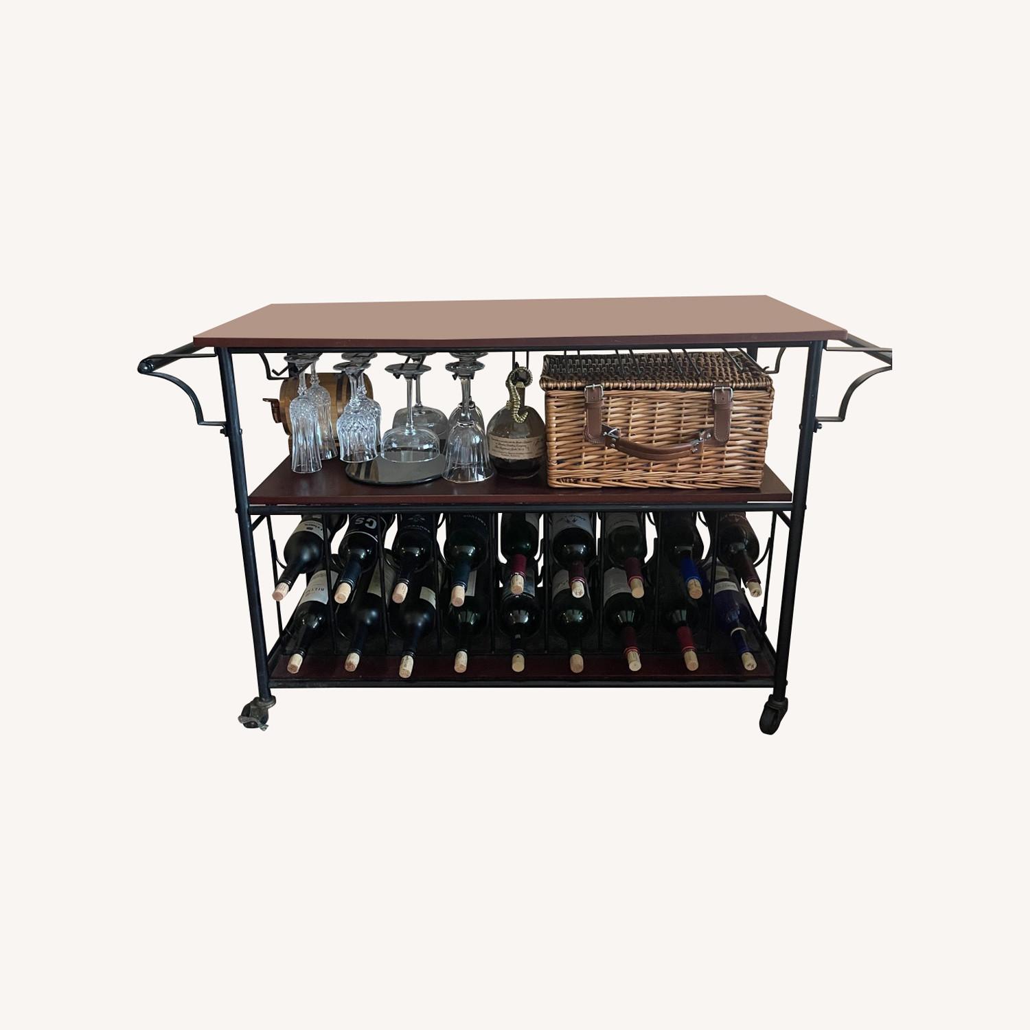 Wayfair Wooden with Black Accents Bar Cart with Wine Rack AptDeco