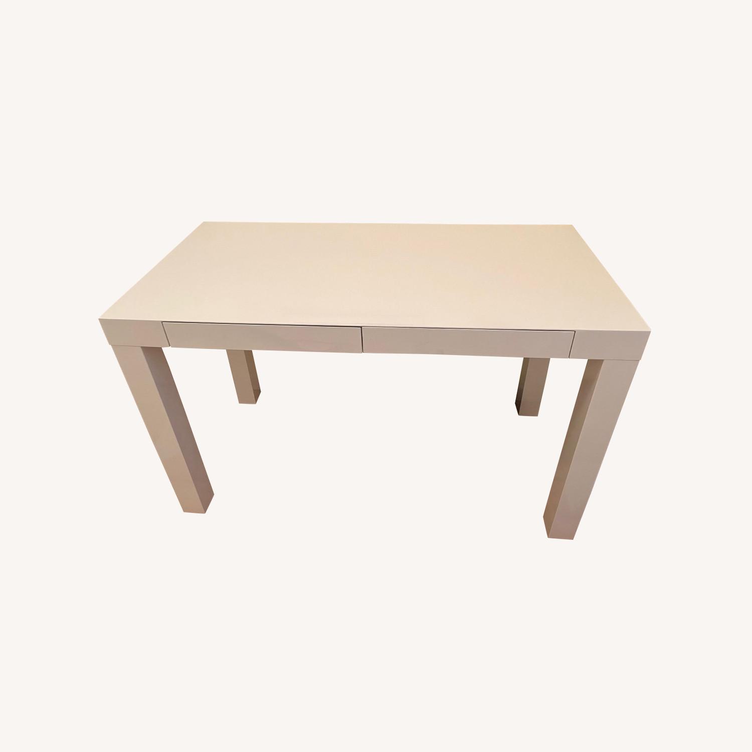 West Elm White Lacquer Parsons Desk w/ Two Drawers - image-0