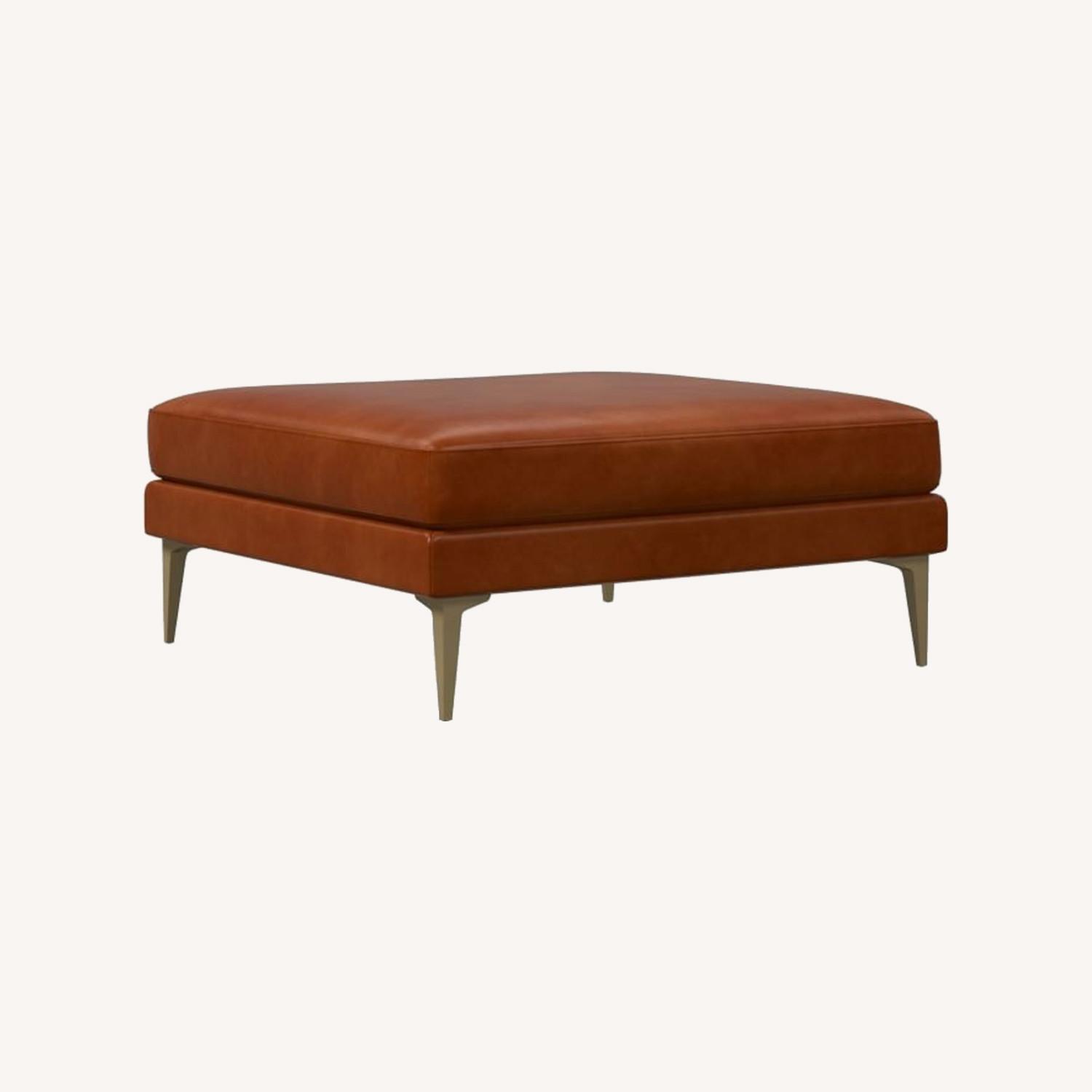 West Elm Andes Ottoman, Poly, Saddle Leather, Nut AptDeco