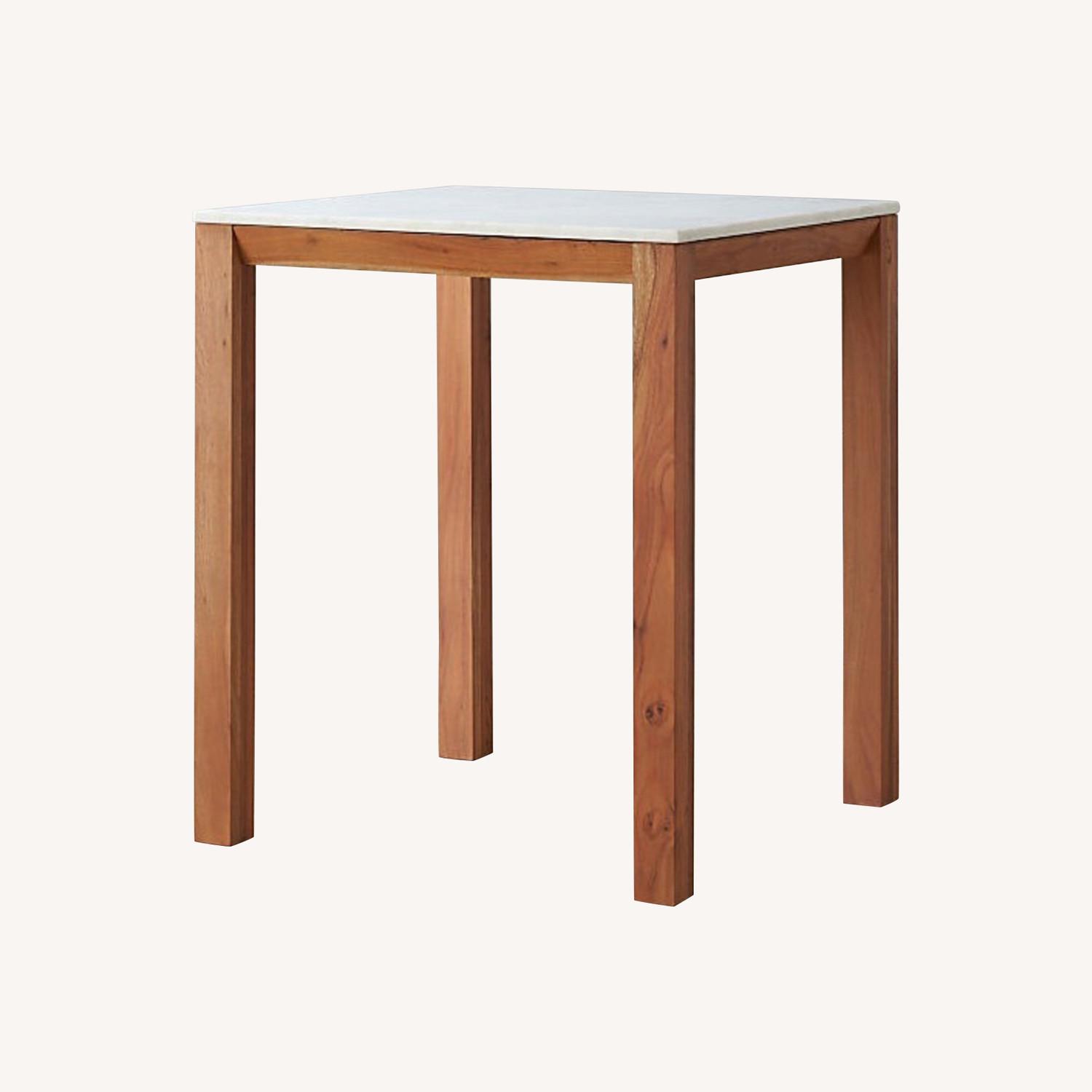 CB2 Marble High Counter Table w/ Acrylic Stools - image-0