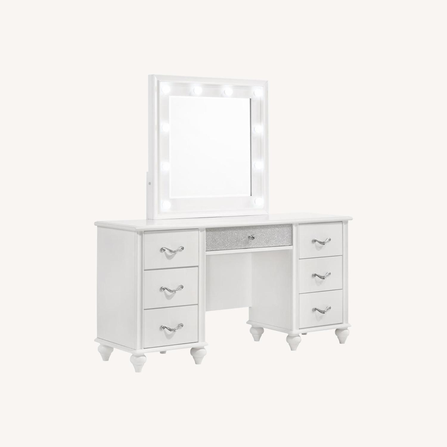 Vanity Desk & Mirror Set In White Wood Finish AptDeco