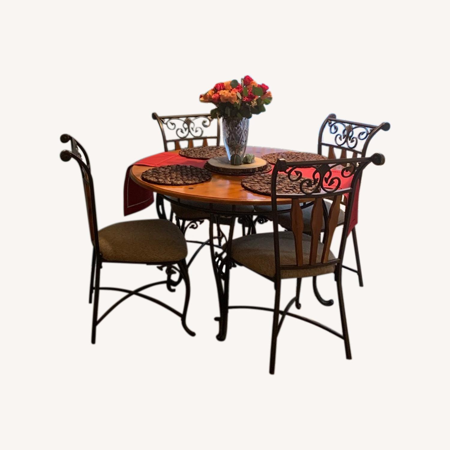 Pine and Cast Iron Dining Set AptDeco