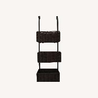 Wicker Shelf Unit Over Door Iron Rack w Baskets