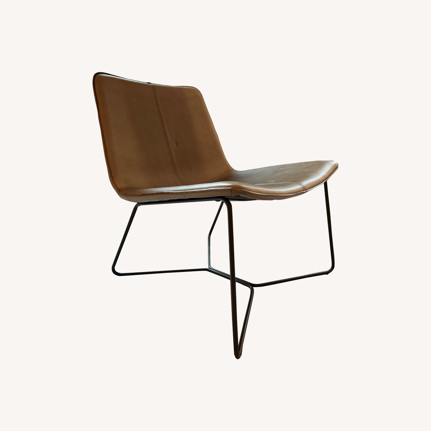 West Elm Gray Slope Leather Lounge Chair AptDeco