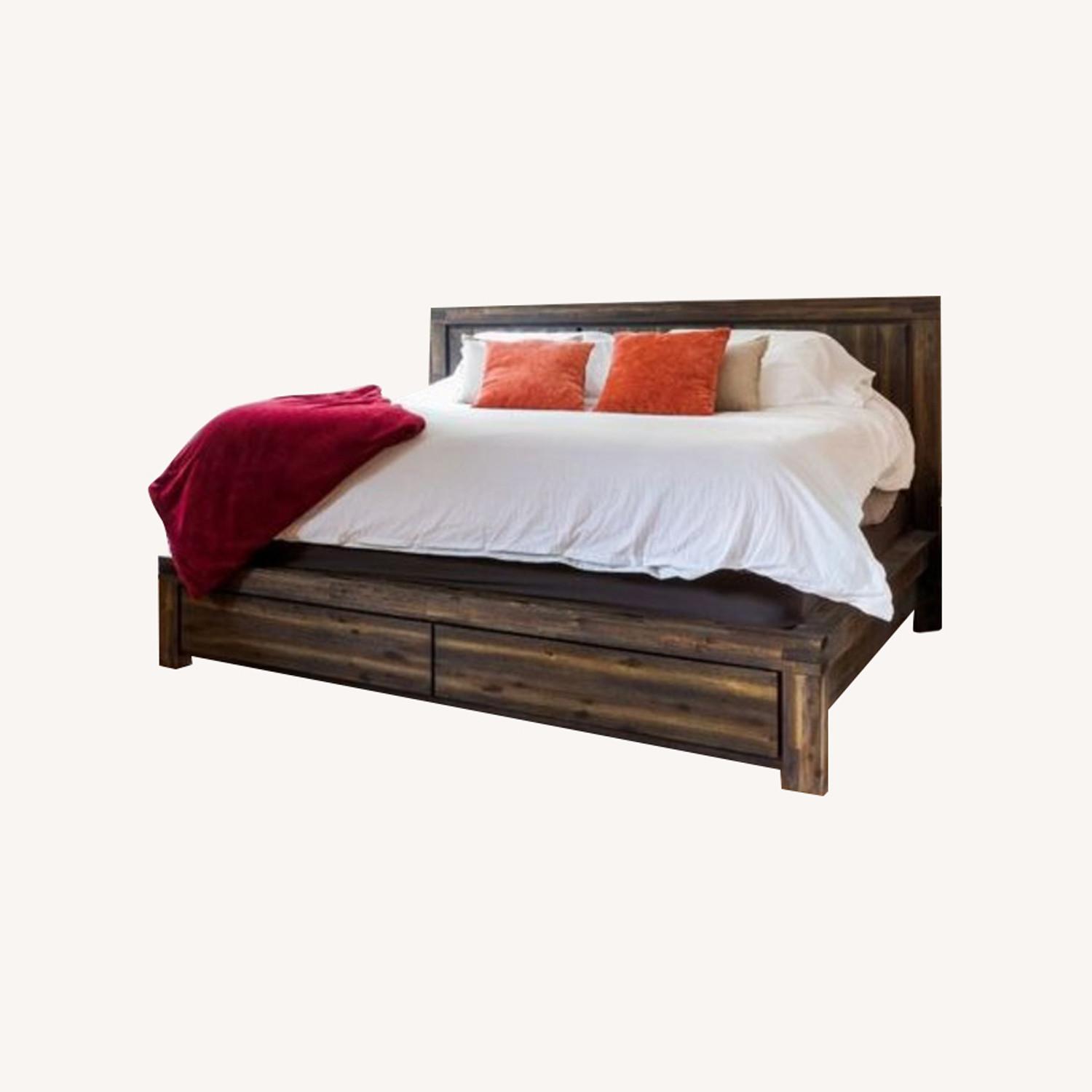 Raymour & Flanigan King Acacia Wood Storage Bed AptDeco