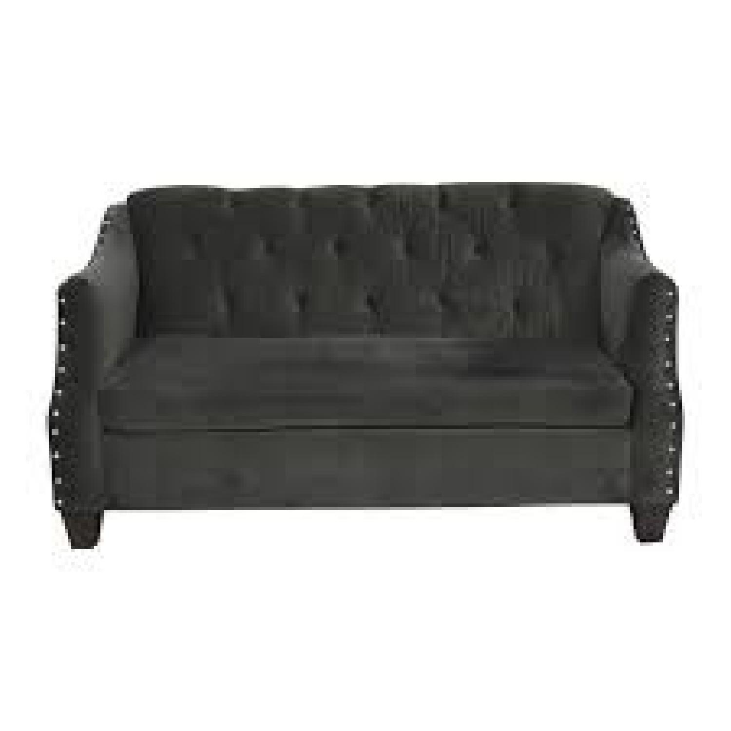 Raymour & Flanigan Isabelle Charcoal Grey Tufted Loveseat AptDeco