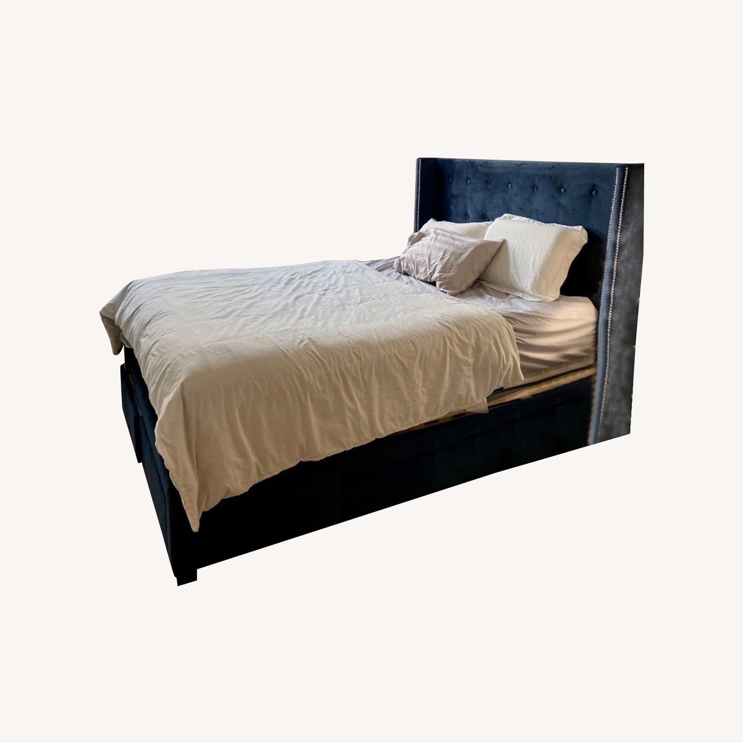 Wayfair Queen Bed Frame , Velvet with Silver Rimestones AptDeco