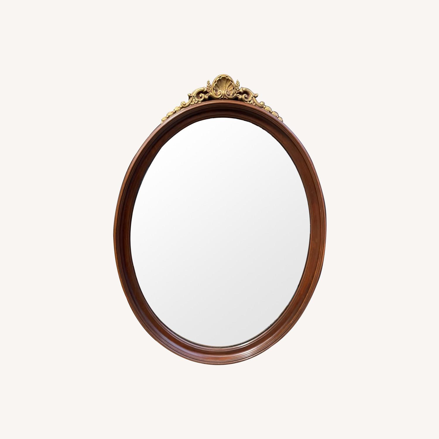 Antique 1900s Oval Wooden Framed Wall Mirror - image-0