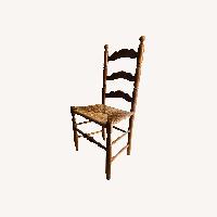 Antique Wooden High Back Chair with Wicker Seat