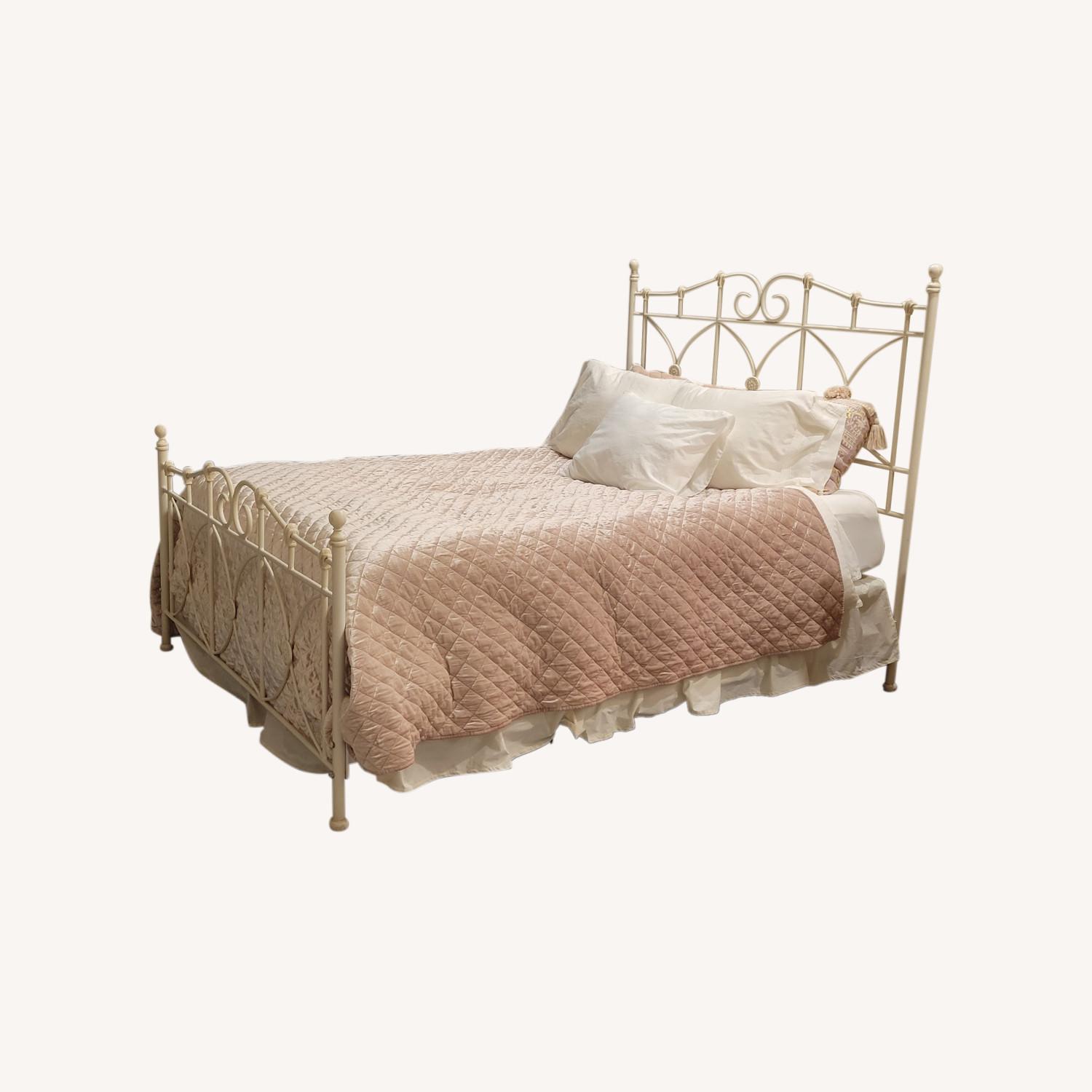 Cream White Queen Iron Bed AptDeco
