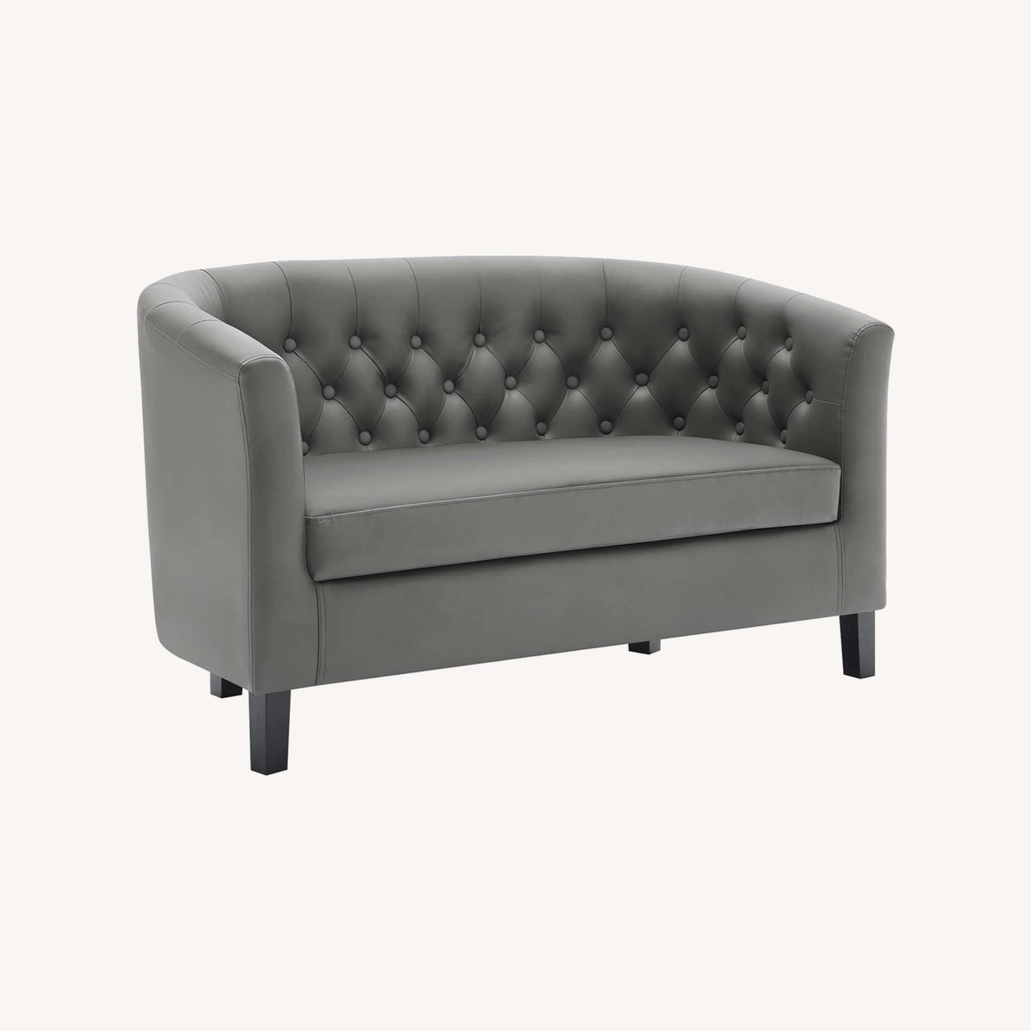 Modern Loveseat In Grey Vinyl Upholstery AptDeco