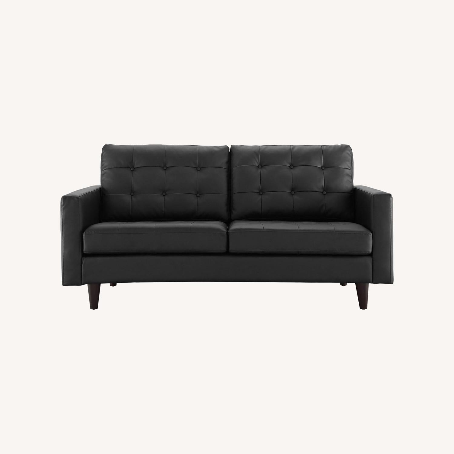 Loveseat In Black Bonded Leather With Tufted Buttons AptDeco