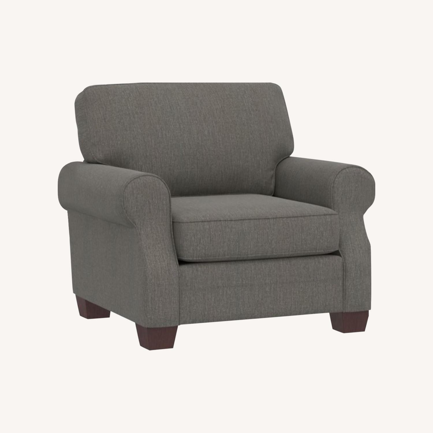 Pottery Barn Fremont Armchair Chenille Basketweave Charcoal AptDeco