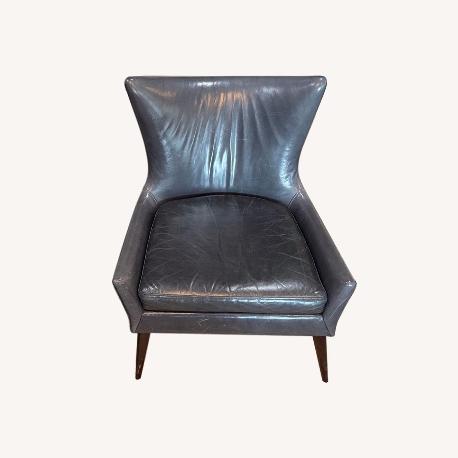Room & Board Pair of Blue Leather Lounge Chairs - image-0