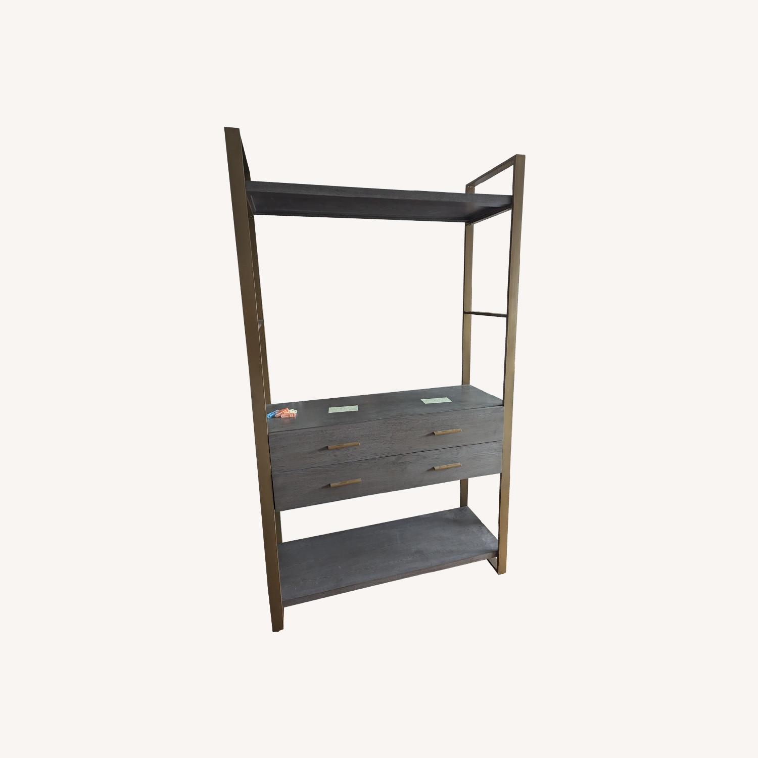 Houzz Grey Wooden Bookcase with Gold Medal Frame - image-0