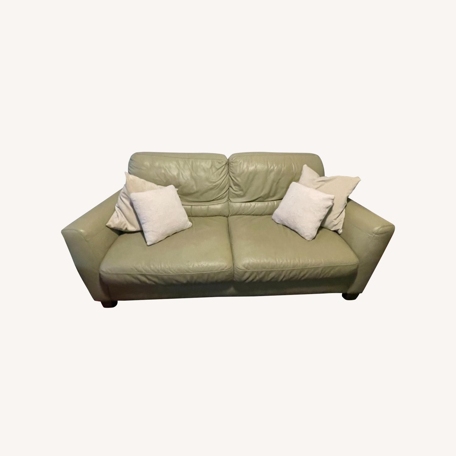 Macy's Green Leather Sofa AptDeco
