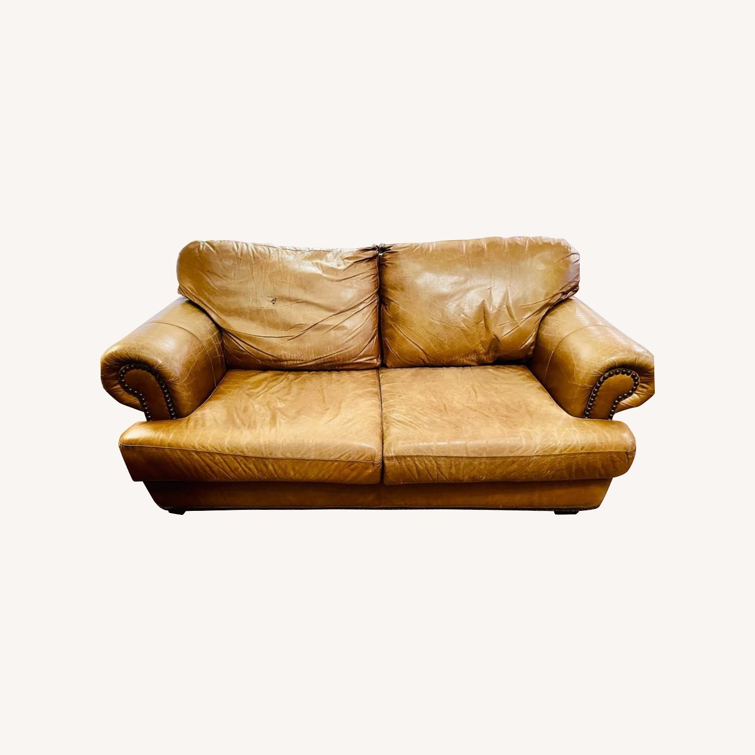 Top Grain Leather Loveseat MADE IN USA AptDeco