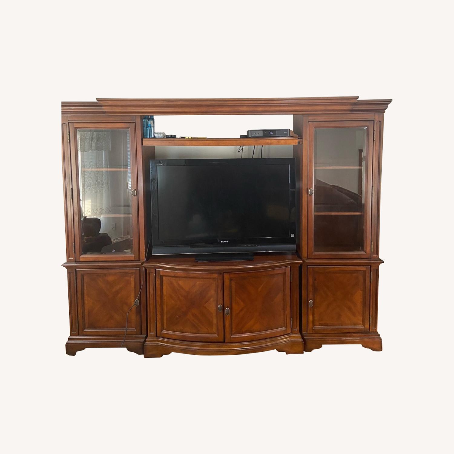 Large Media Console Glass and Wood - image-0