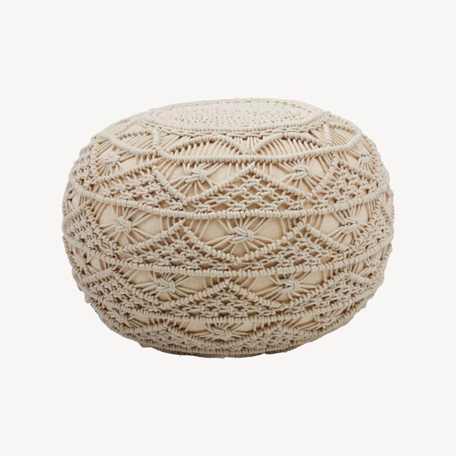 West Elm Sunburst Macrame Pouf, 16" Round, Natural AptDeco