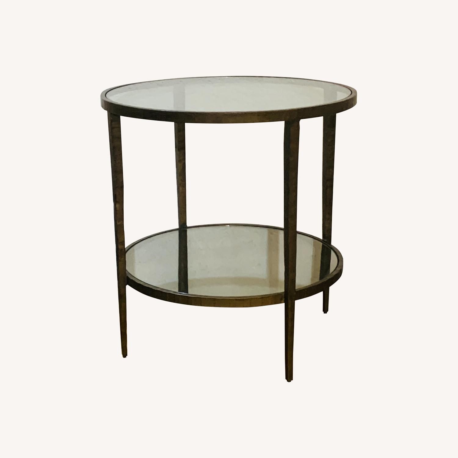 Crate & Barrel Clairemont Round Side Table w Mirror Shelf AptDeco