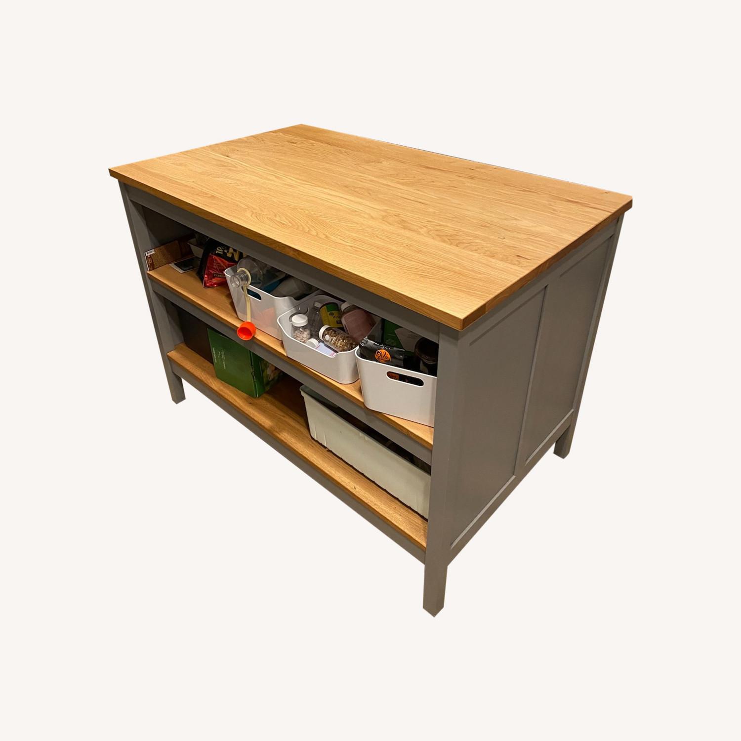 IKEA Tornviken Gray Kitchen Island + 2 Velvet Blue Stools - image-0