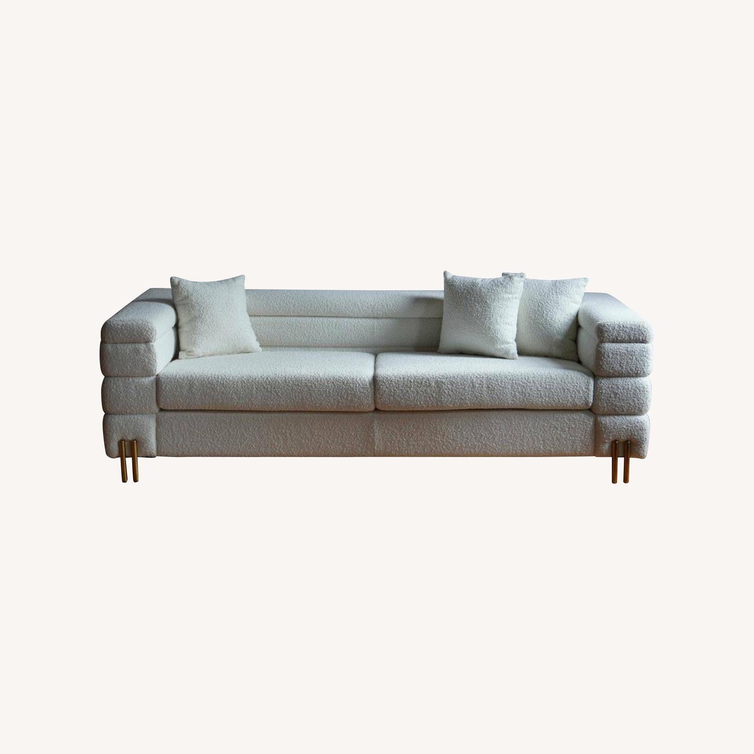 Modern Art Deco White Boucle Sofa - image-4