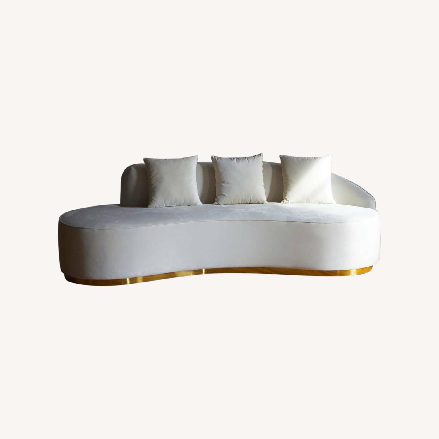 Modern Curved Sofa in Ivory Velvet - image-3